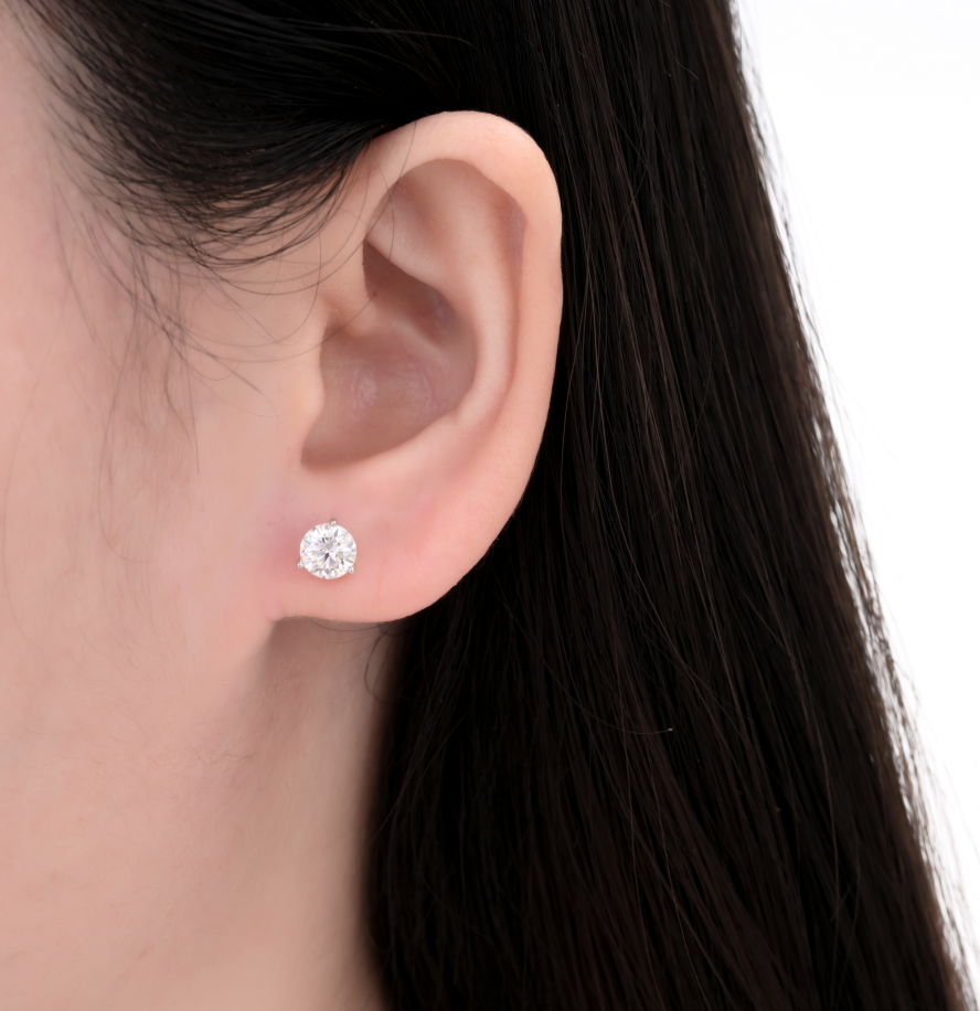 925 Silver Moissanite Earrings Round 5.5 MM D Color VVS1  1.2 CT