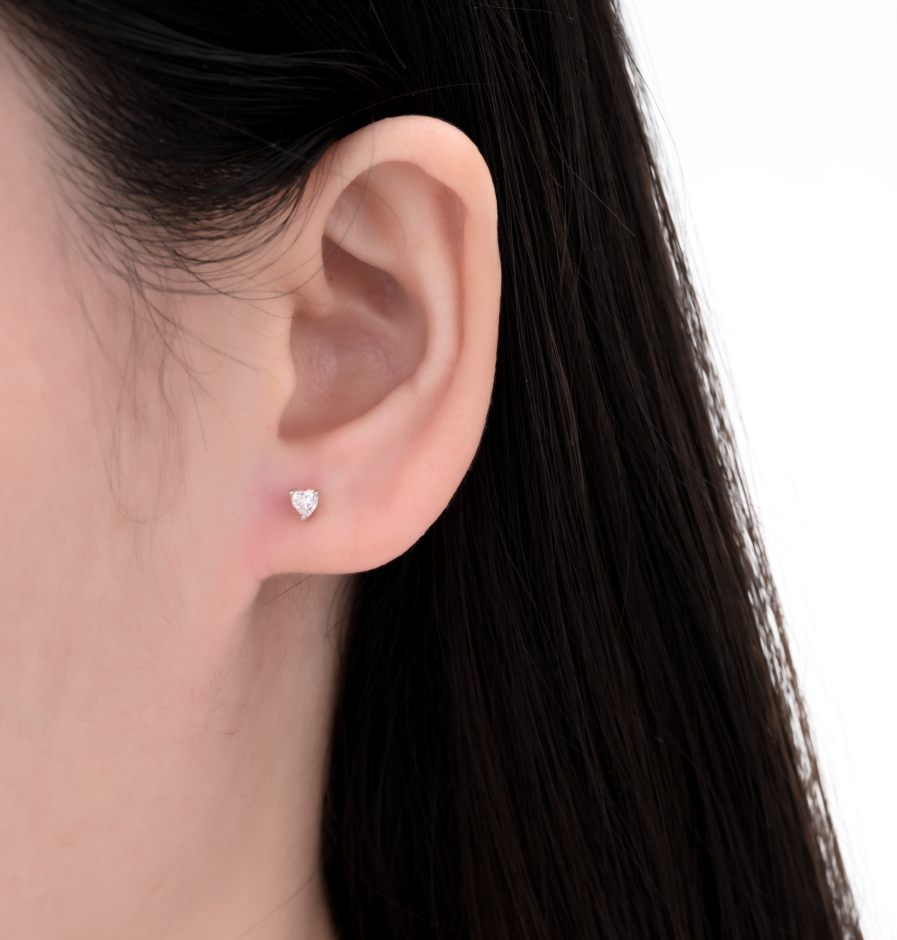 925 Silver Moissanite Earrings Heart 3 MM D Color VVS1  0.2 CT