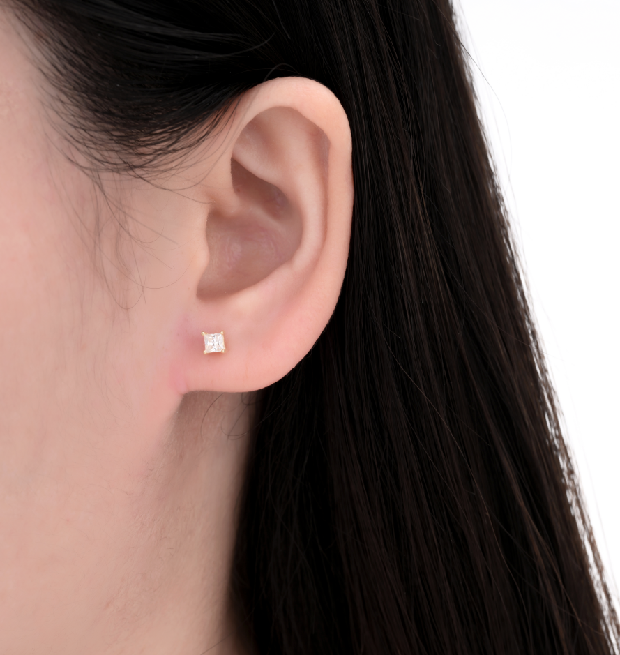 925 Silver Moissanite Earrings Square 3 MM D Color VVS1  0.6 CT