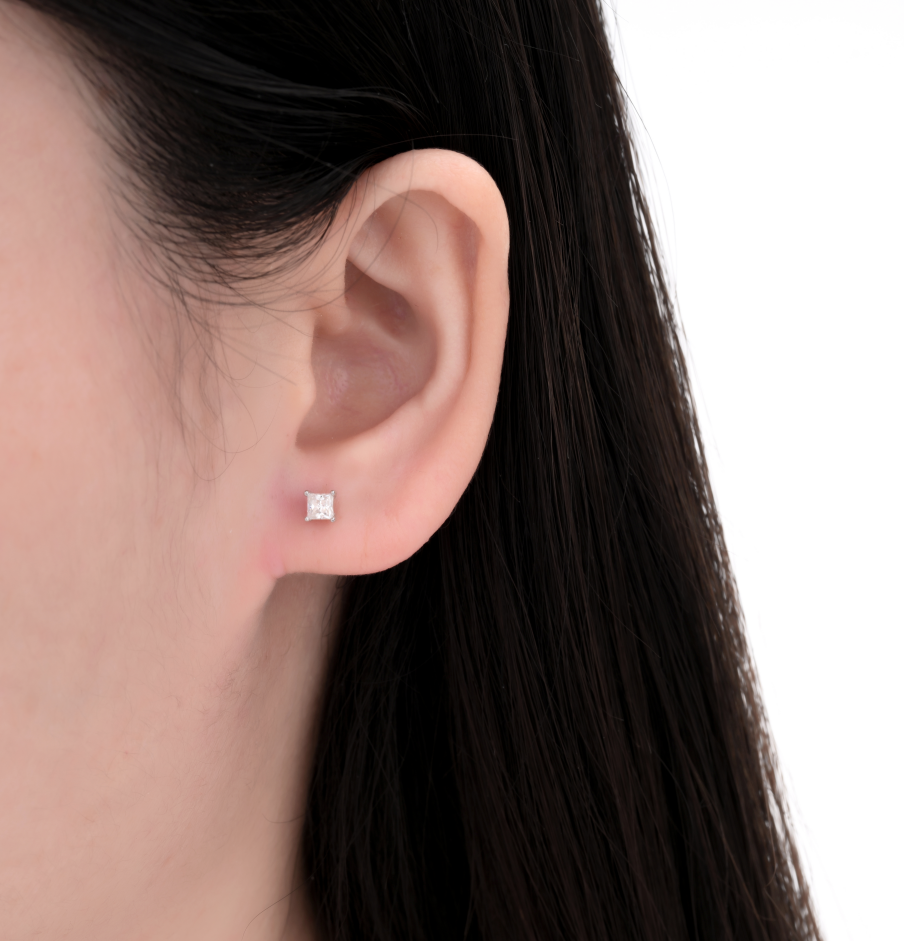 925 Silver Moissanite Earrings Square 3 MM D Color VVS1  0.6 CT