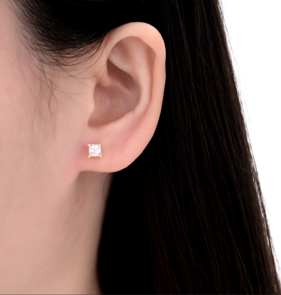 925 Silver Moissanite Earrings Square 4 MM D Color VVS1  0.8 CT