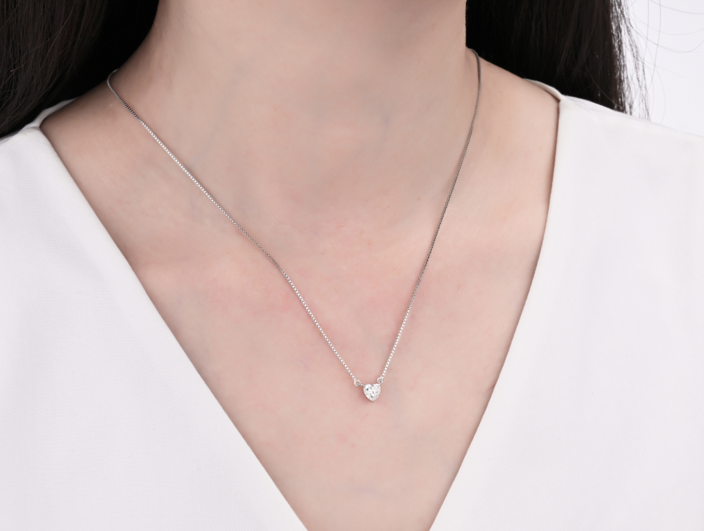 925 Silver Moissanite Necklace Heart 0.5 CT. VVS1 D