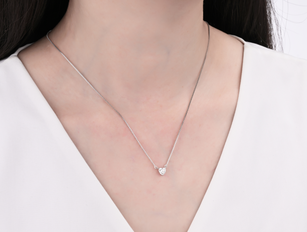 925 Silver Moissanite Necklace Heart 0.5 CT. VVS1 D