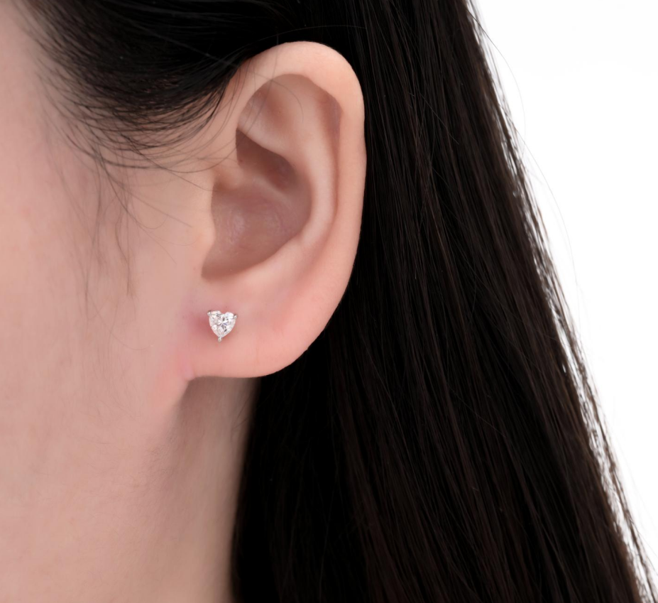 925 Silver Moissanite Earrings Heart 5 MM D Color VVS1  1.0 CT