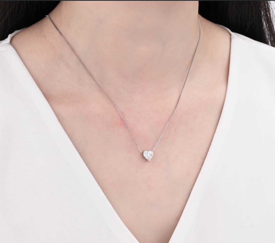 925 Silver Moissanite Necklace Heart 1 CT. VVS1 D