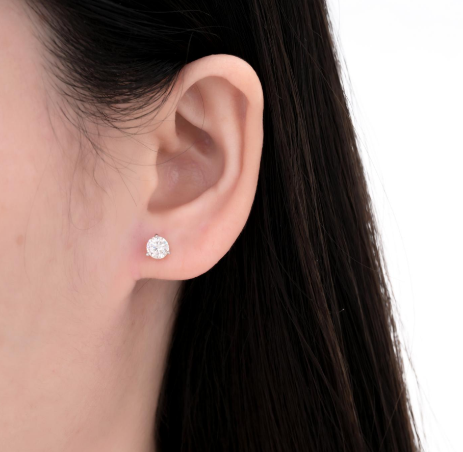 925 Silver Moissanite Earrings Round 5MM D Color VVS1  1.0 CT