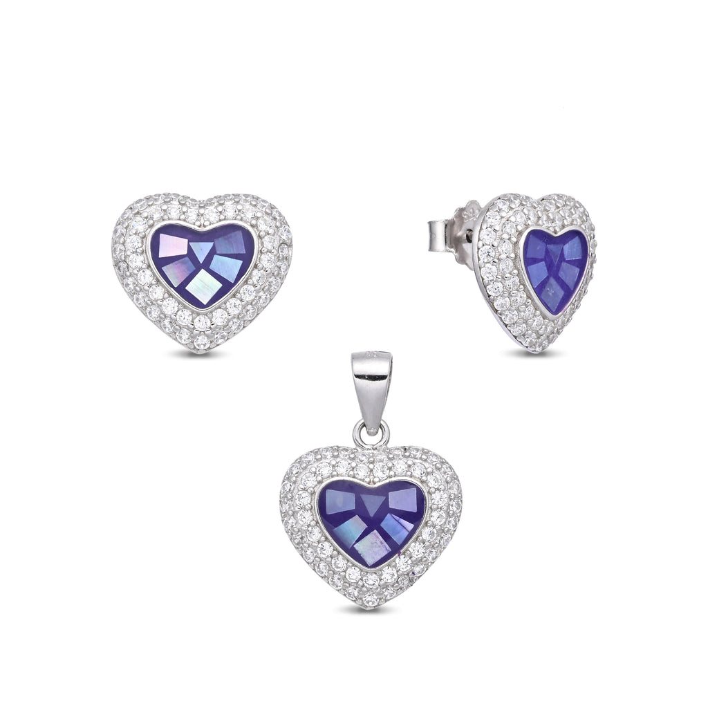925 Silver Heart Sets with Earrings & Pendants