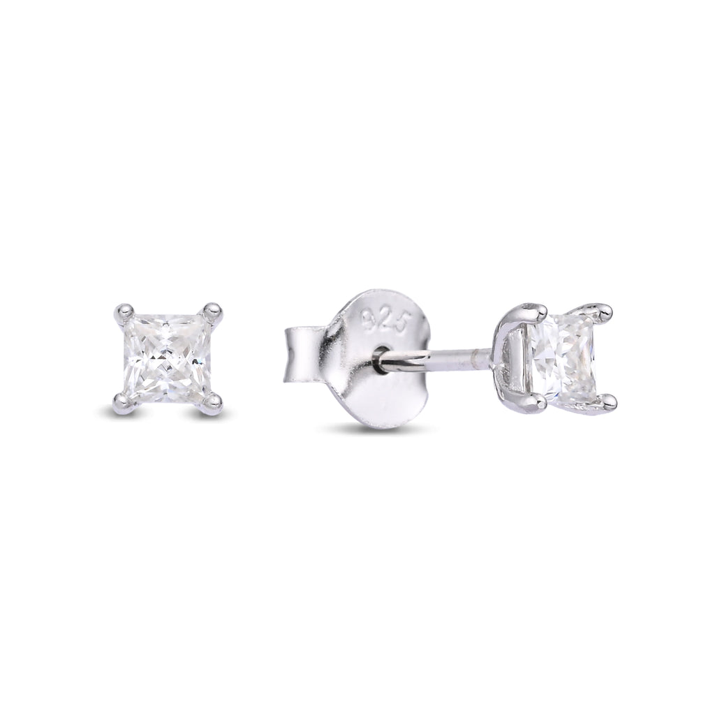 925 Silver Moissanite Earrings Square 3 MM D Color VVS1  0.6 CT