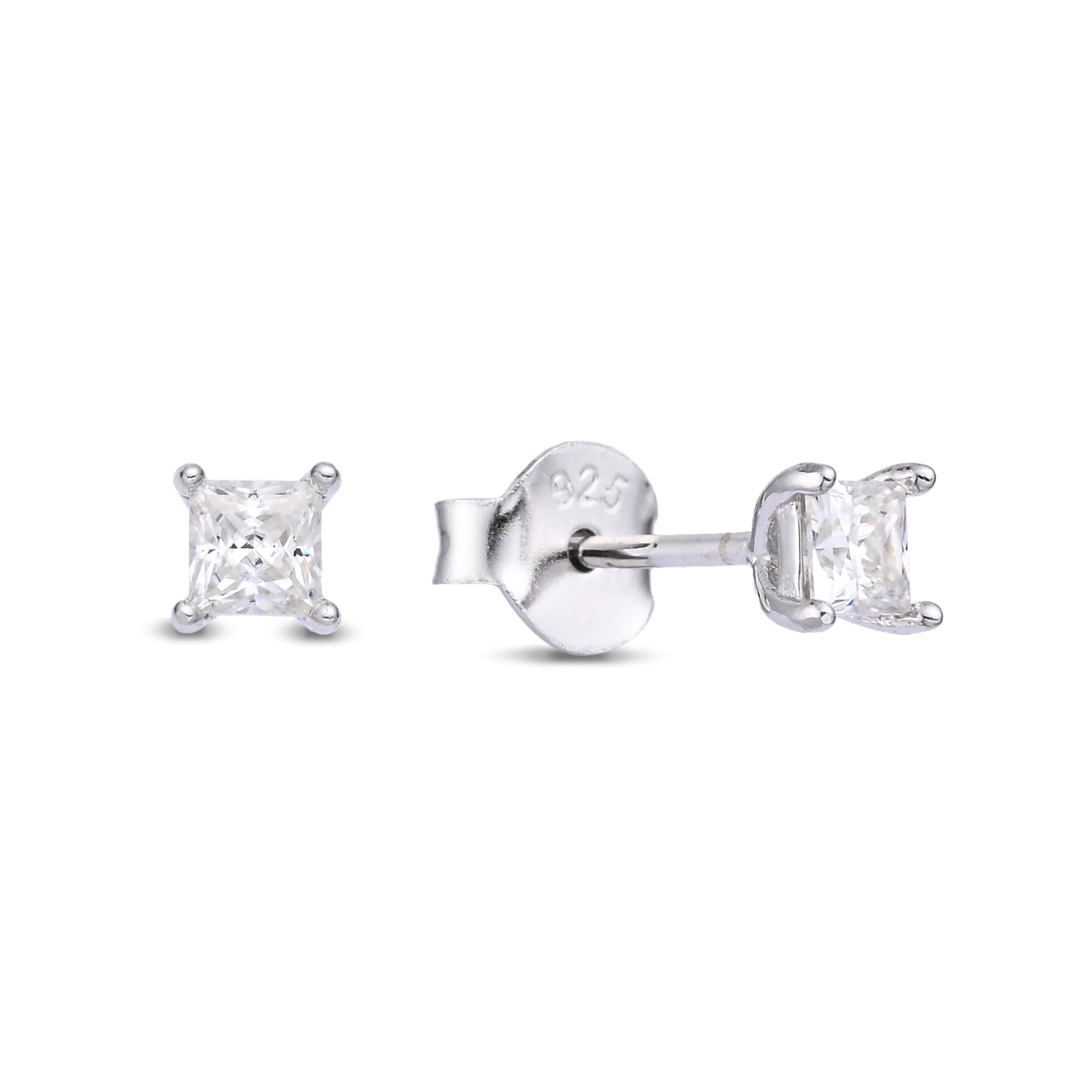 925 Silver Moissanite Earrings Square 3 MM D Color VVS1  0.6 CT