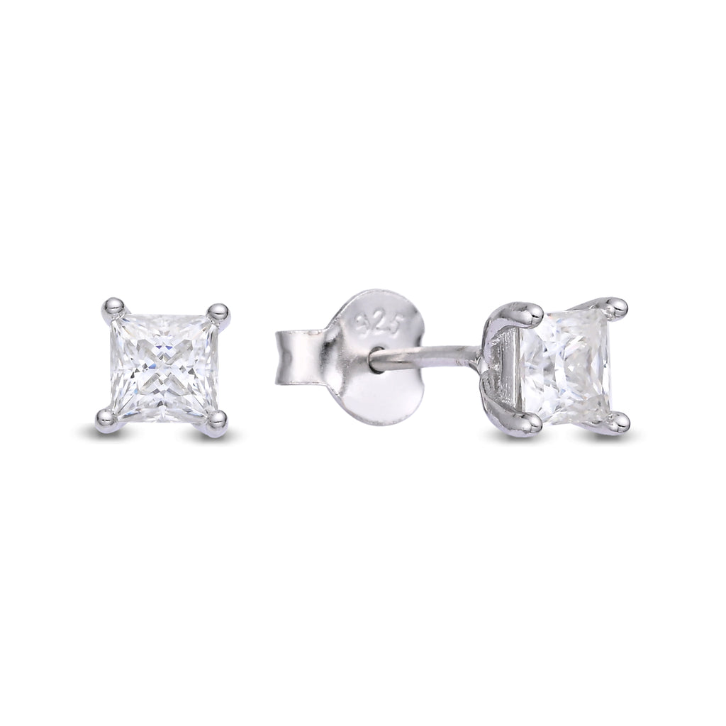 925 Silver Moissanite Earrings Square 4 MM D Color VVS1  0.8 CT