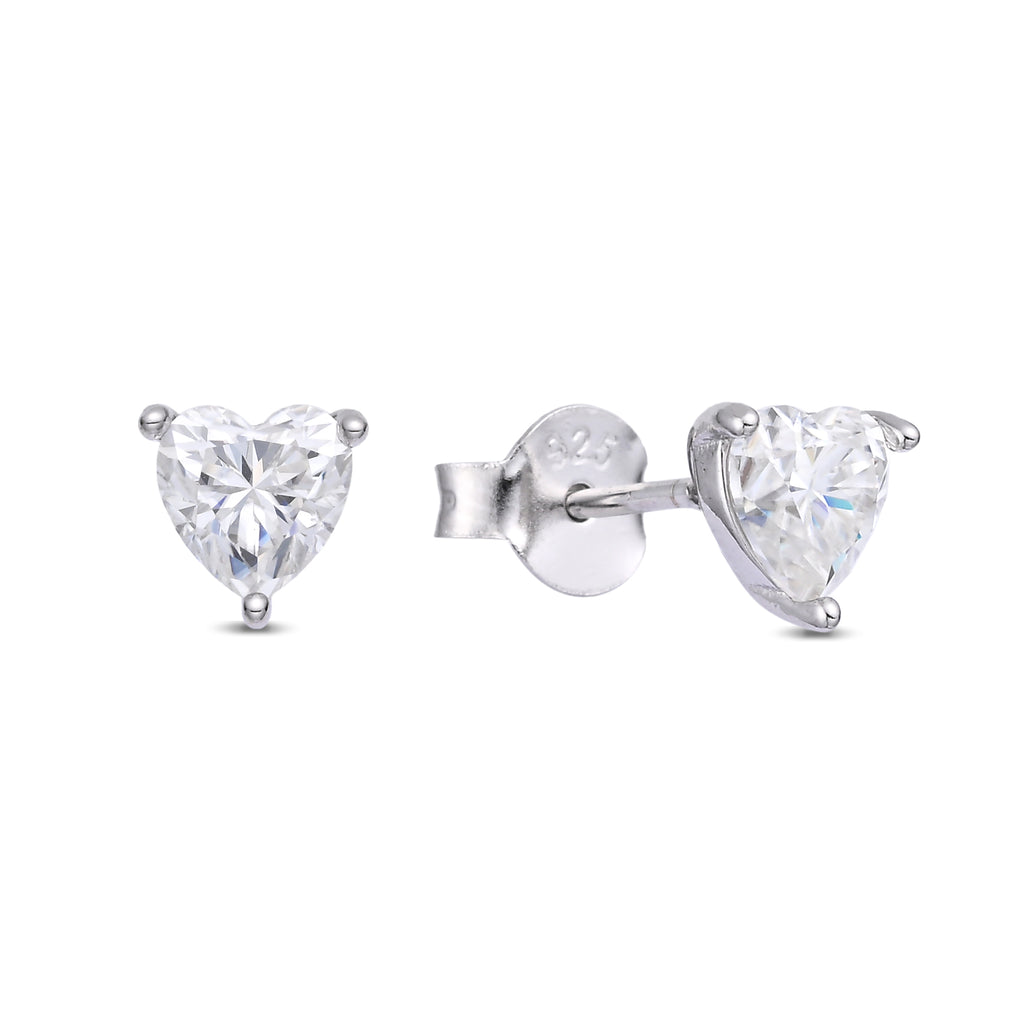 925 Silver Moissanite Earrings Heart 5 MM D Color VVS1  1.0 CT