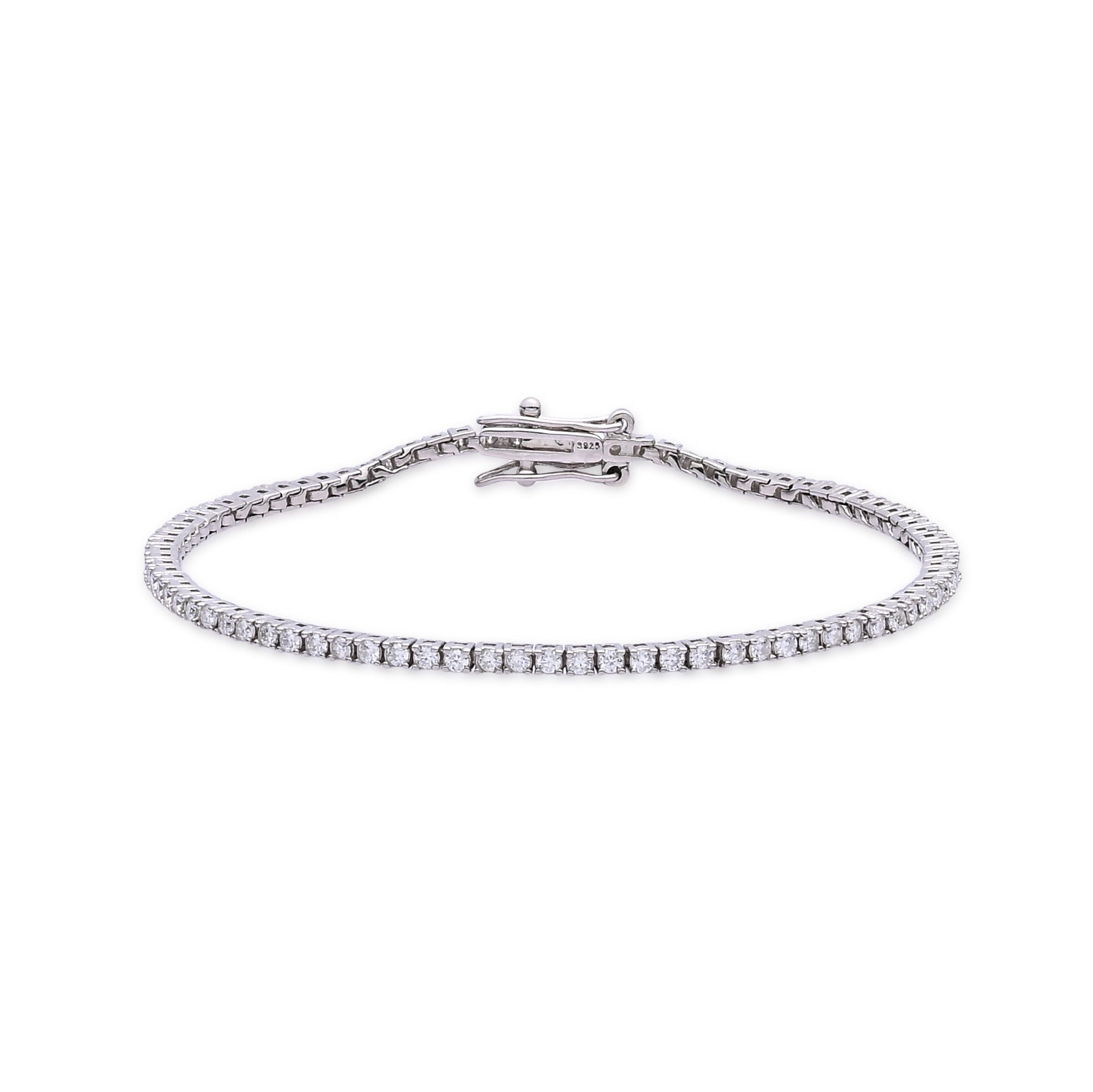 925 Silver Moissanite Bracelets Round 1.75 MM D Color VVS1  2.15 CT