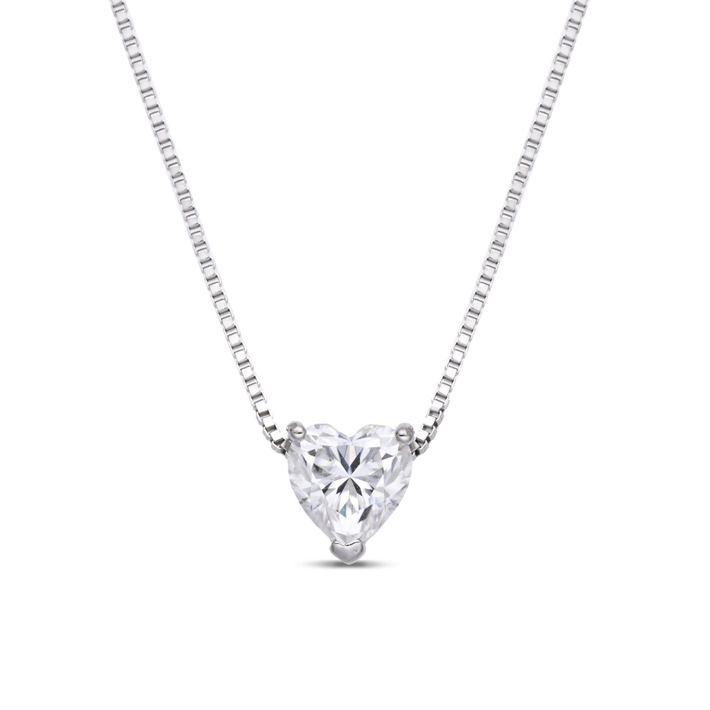 925 Silver Moissanite Necklace Heart 1 CT. VVS1 D