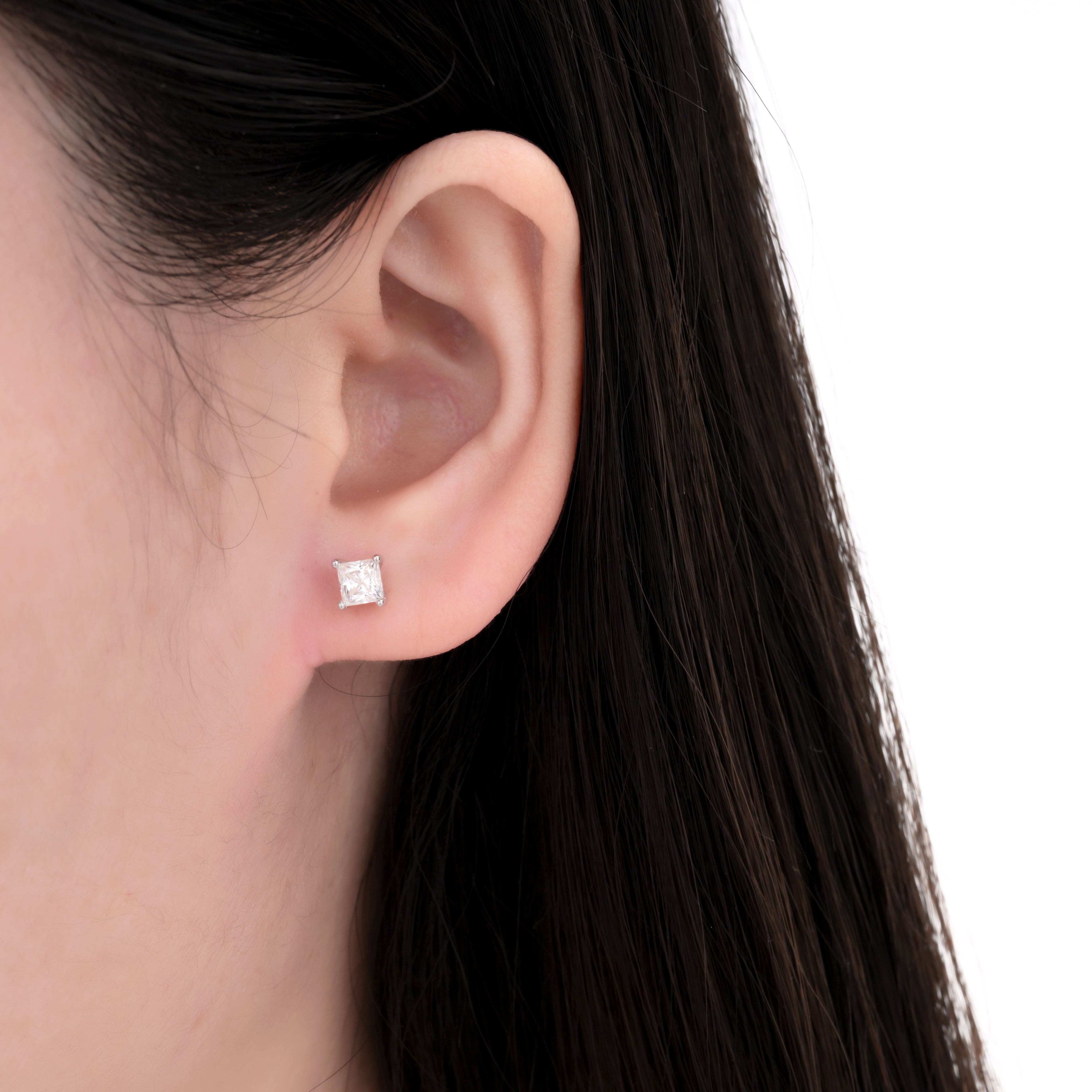 925 Silver Moissanite Earrings Square 4 MM D Color VVS1  0.8 CT