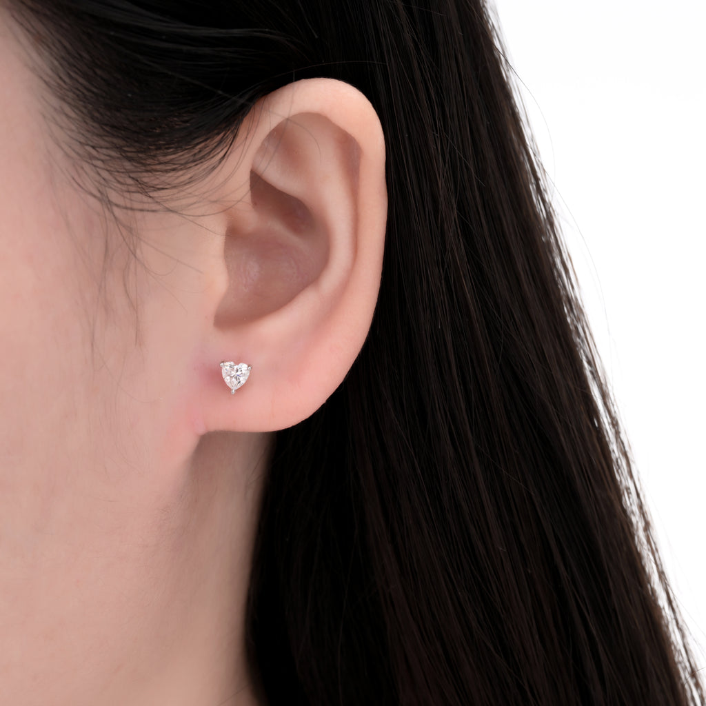 925 Silver Moissanite Earrings Heart 4 MM D Color VVS1  0.6 CT