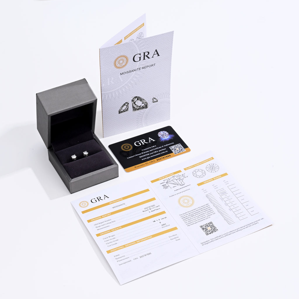 925 Silver Moissanite Earrings D Color VVS1  1 CT