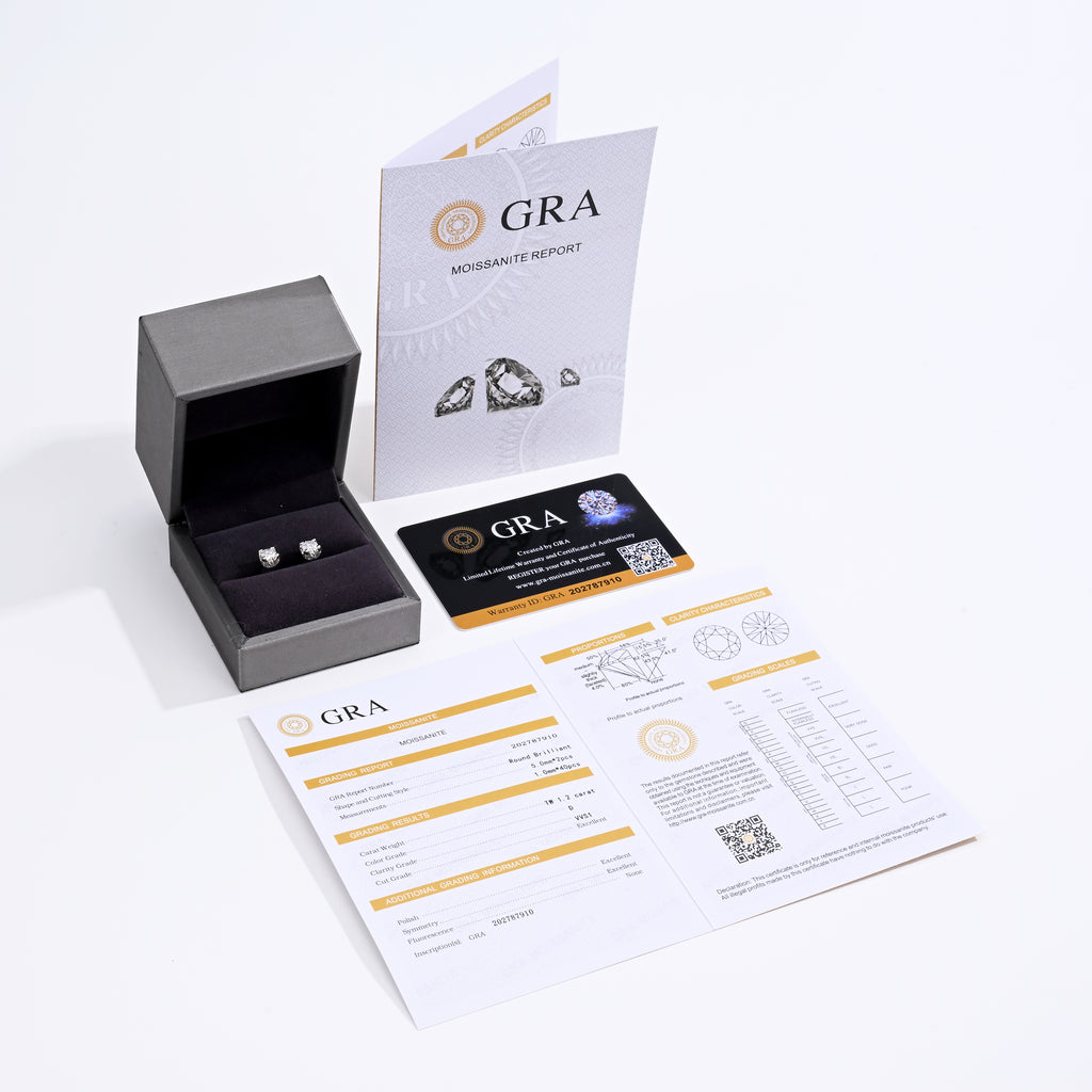 925 Silver Moissanite Earrings D Color VVS1  1.2 CT