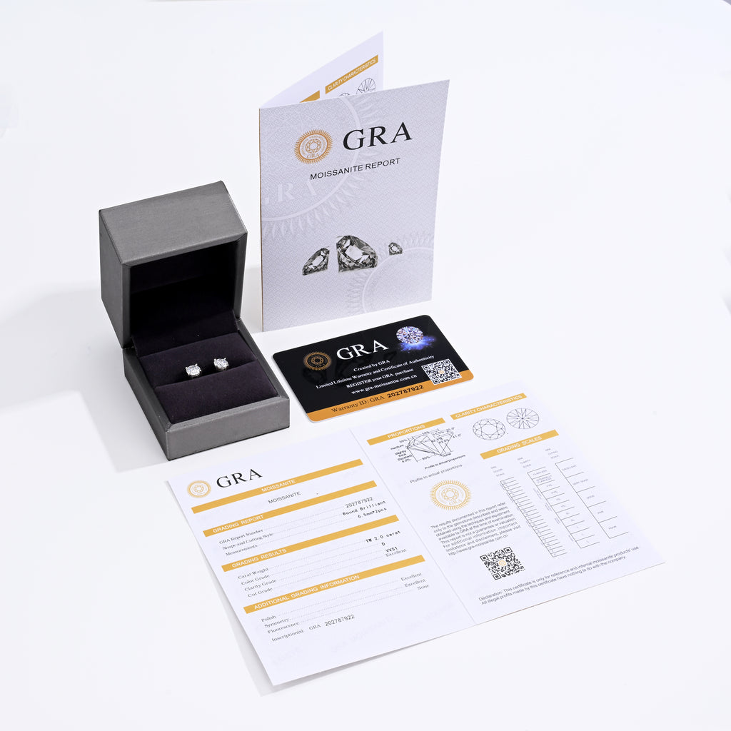 925 Silver Moissanite Earrings D Color VVS1 2CT