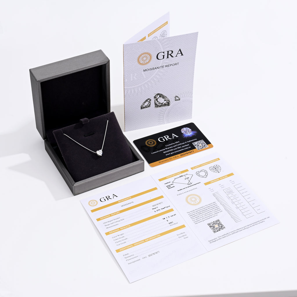 925 Silver Moissanite Necklace Heart 1 CT. VVS1 D