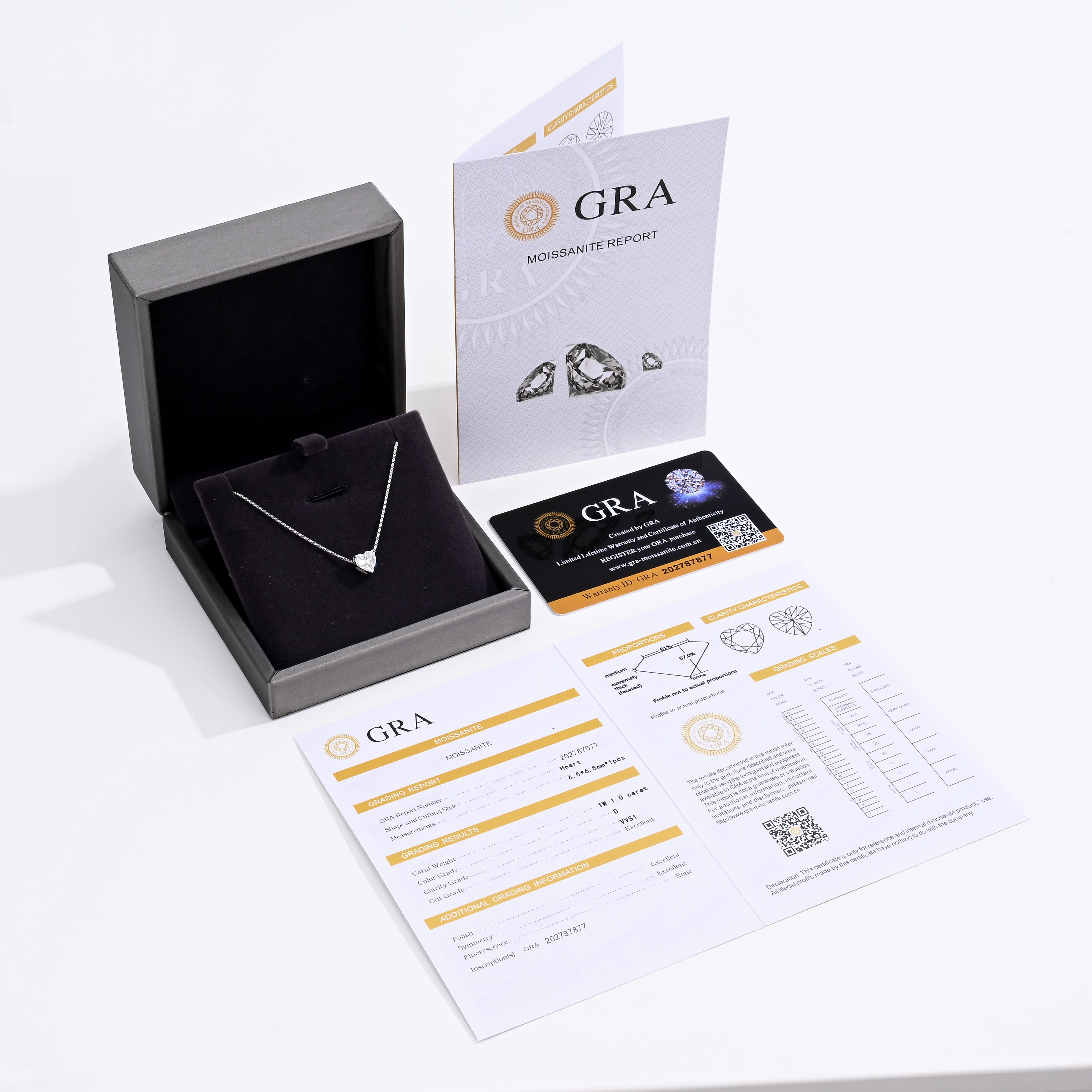 925 Silver Moissanite Necklace Heart 1 CT. VVS1 D