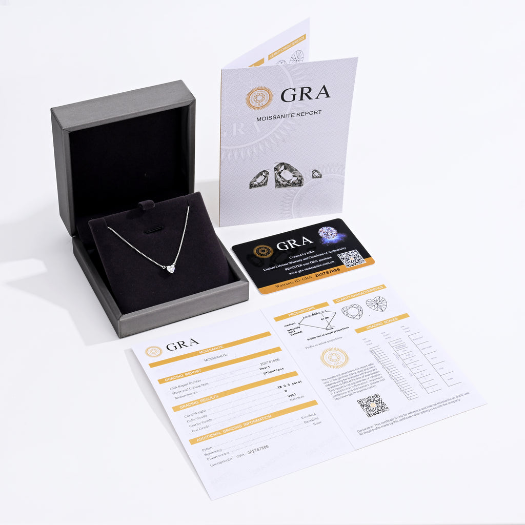 925 Silver Moissanite Necklace Heart 0.5 CT. VVS1 D