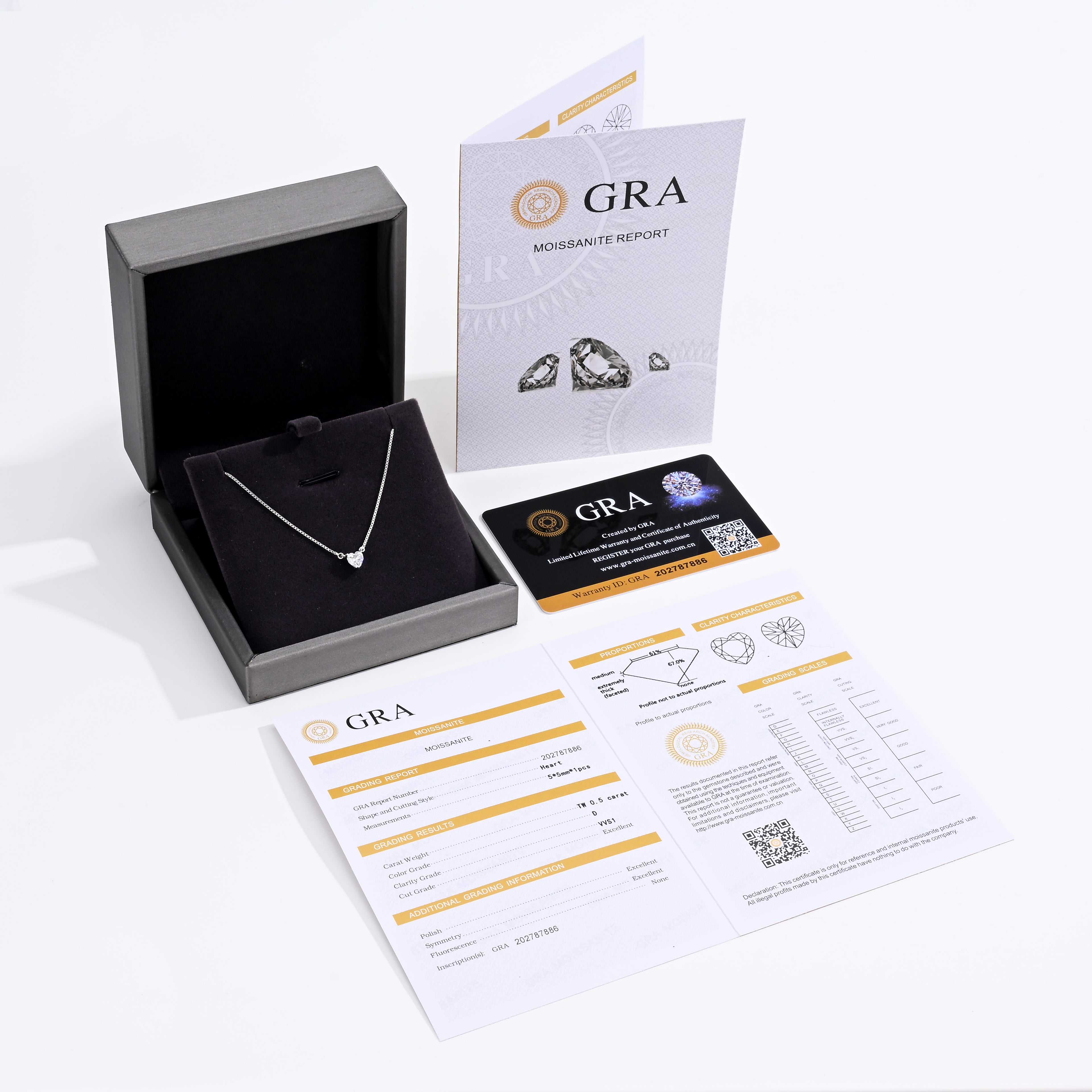 925 Silver Moissanite Necklace Heart 0.5 CT. VVS1 D