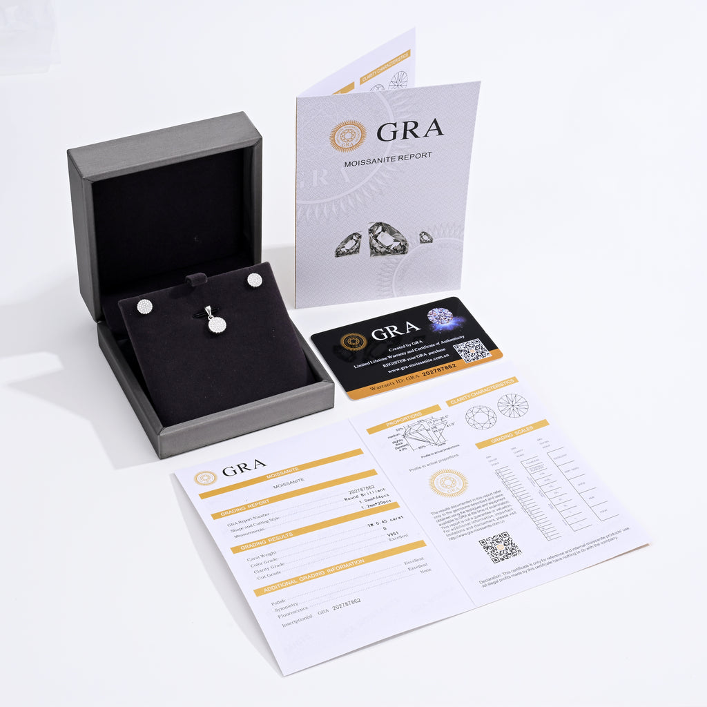 925 Silver Moissanite Earrings & Pendants 0.45 CT. VVS1 D Color