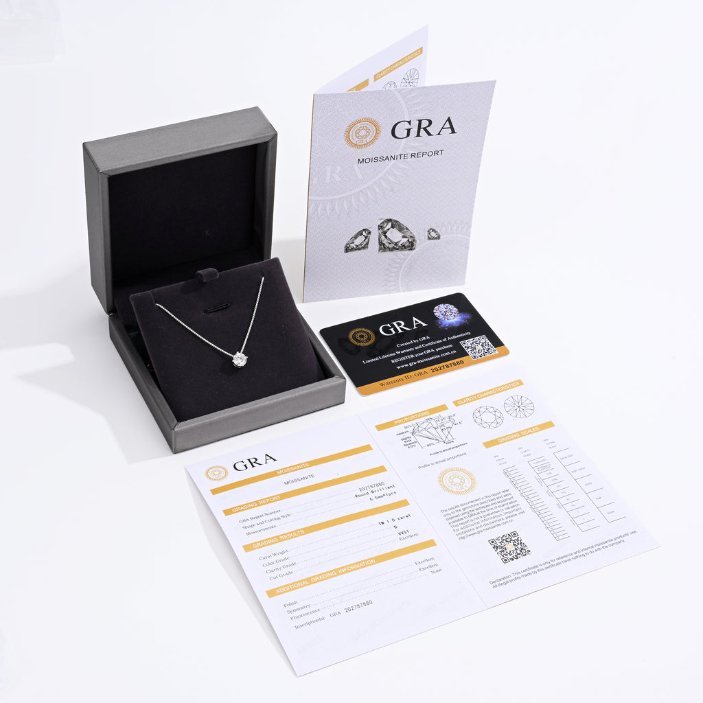 925 Silver Moissanite Necklace  1 CT. VVS1 D