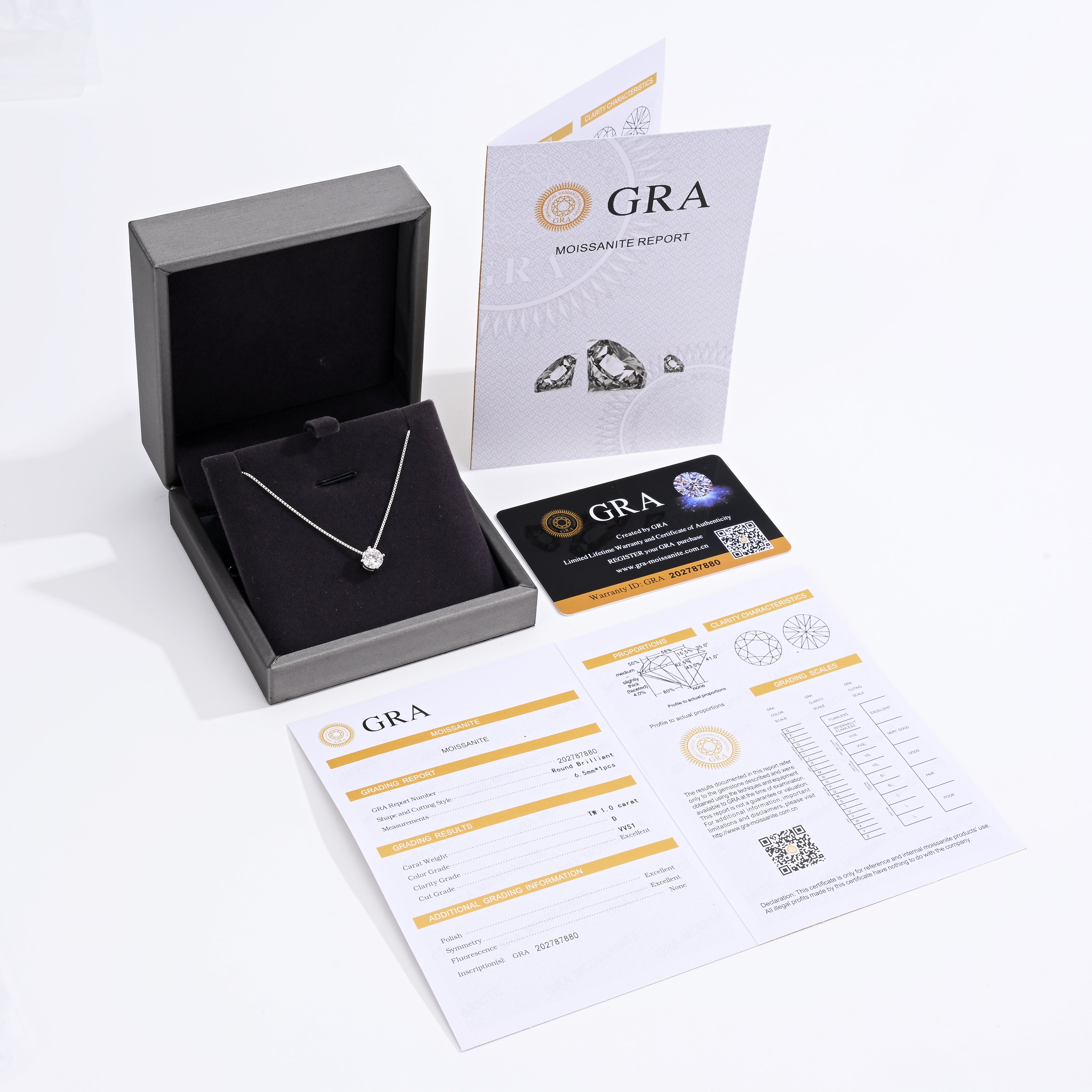 925 Silver Moissanite Necklace  1 CT. VVS1 D