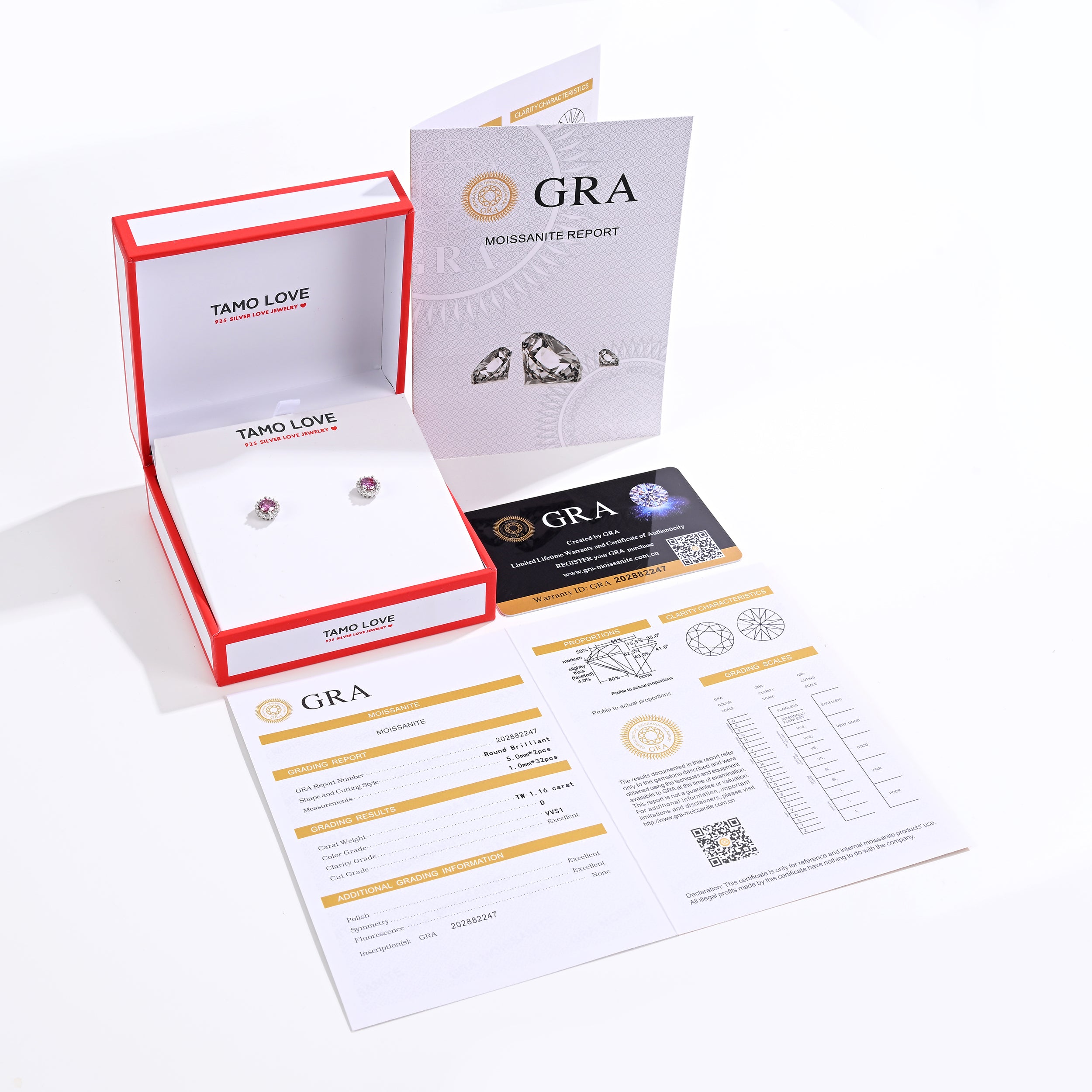 925 Silver Moissanite Earrings Round 1.16 CT. VVS1 D