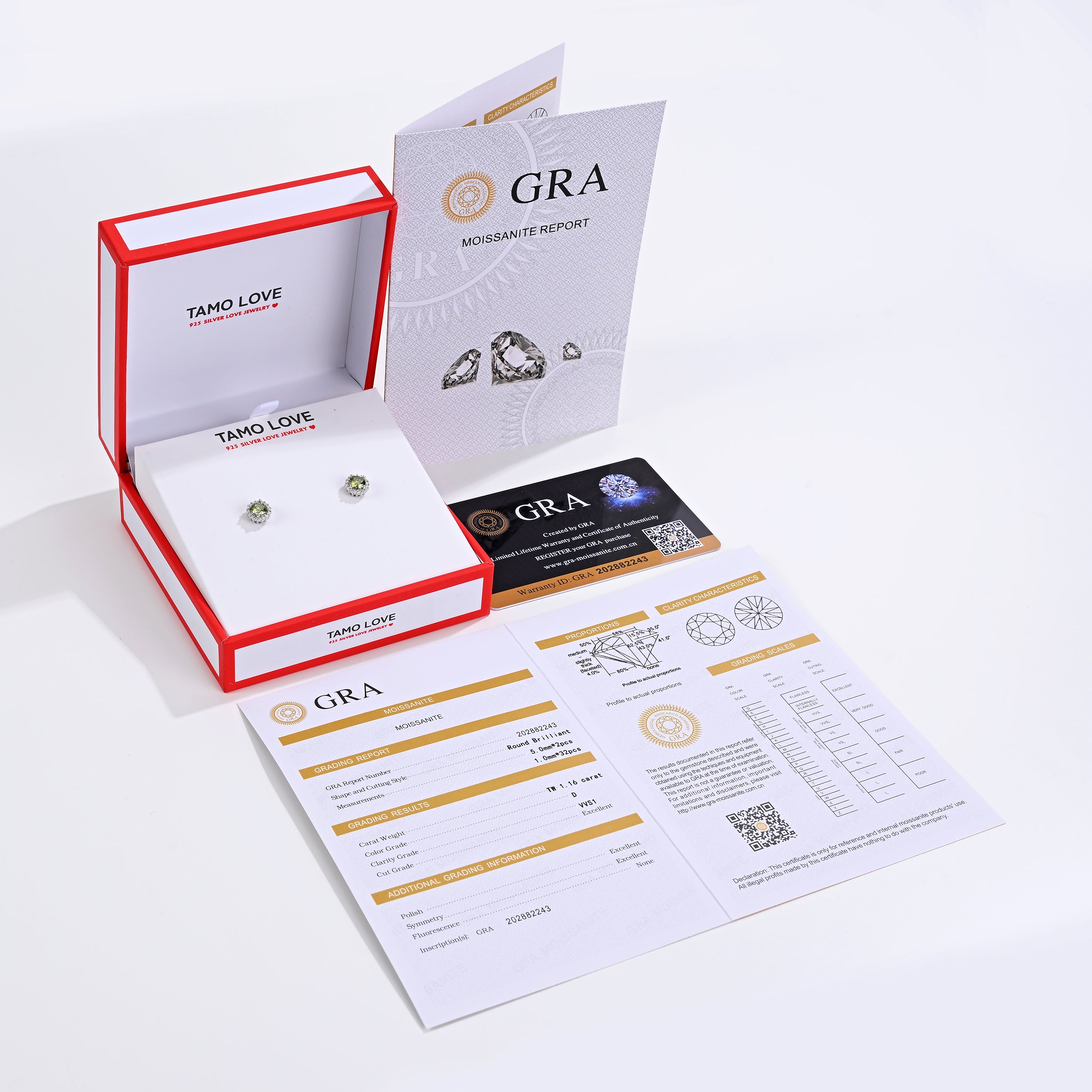 925 Silver Moissanite Earrings Round 1.16 CT. VVS1 D