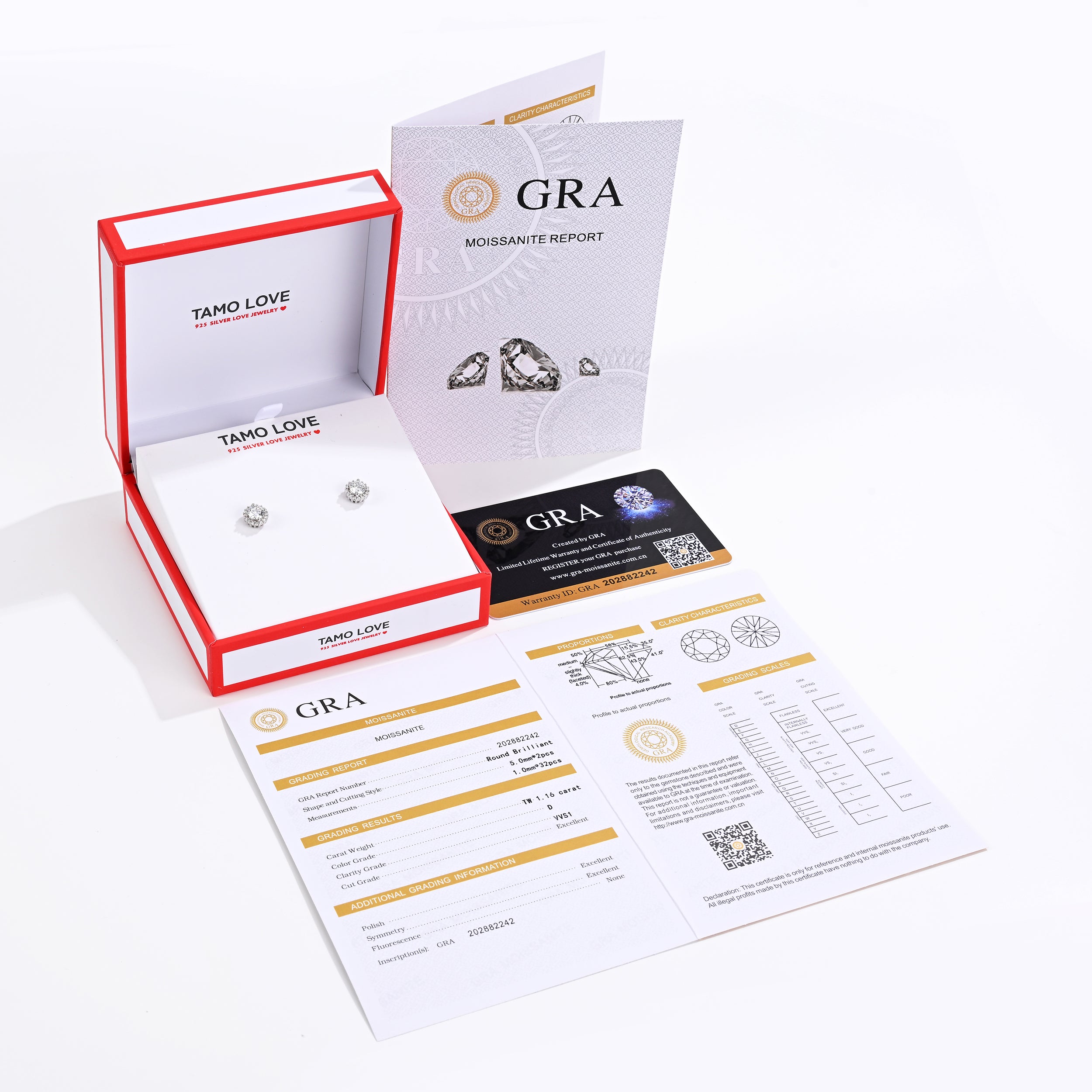 925 Silver Moissanite Earrings Round 1.16 CT. VVS1 D