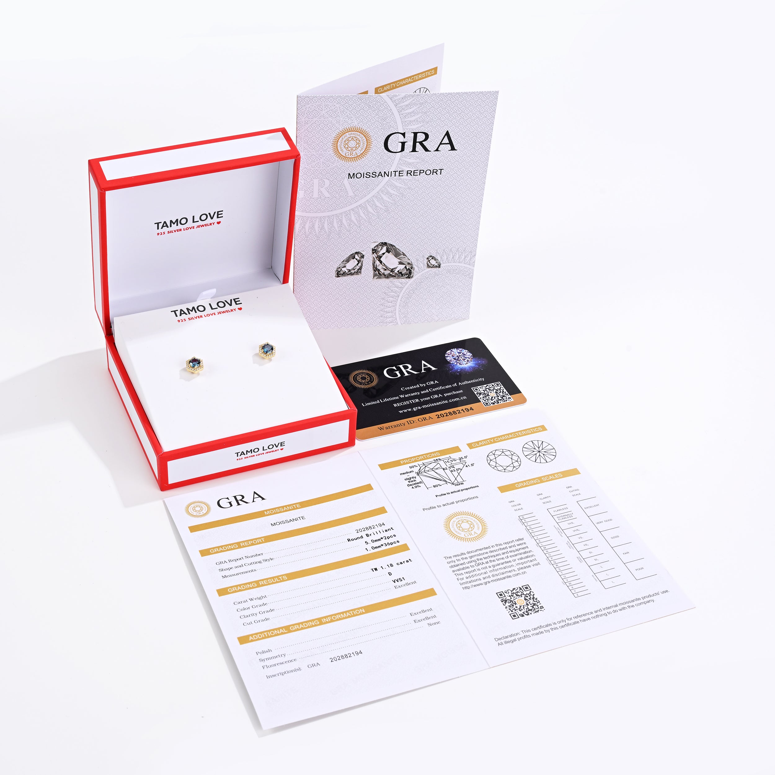 925 Silver Moissanite Earrings Round 1.18 CT. VVS1 D