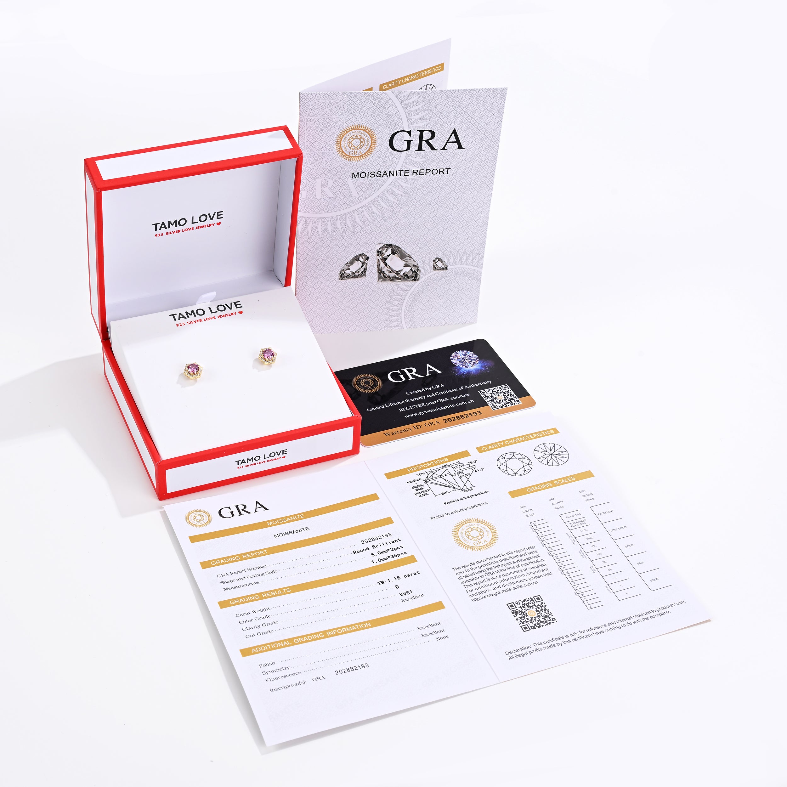 925 Silver Moissanite Earrings Round 1.18 CT. VVS1 D