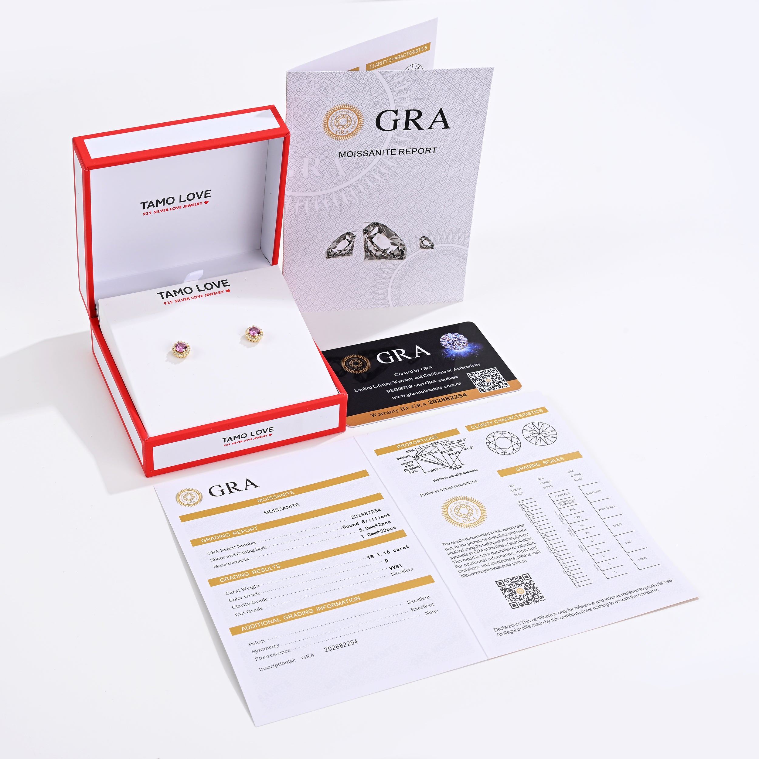 925 Silver Moissanite Earrings Round 1.16 CT. VVS1 D