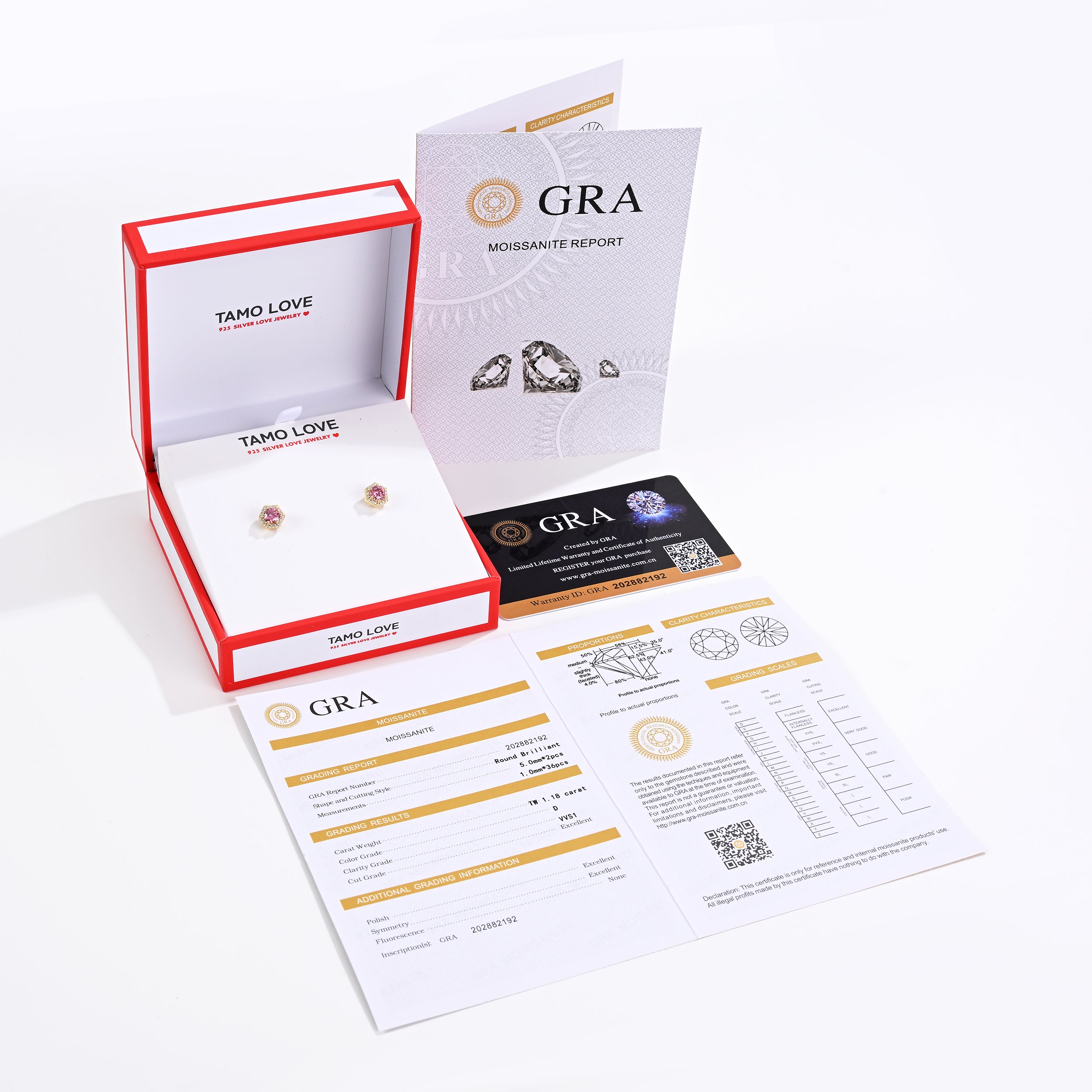 925 Silver Moissanite Earrings Round 1.18 CT. VVS1 D