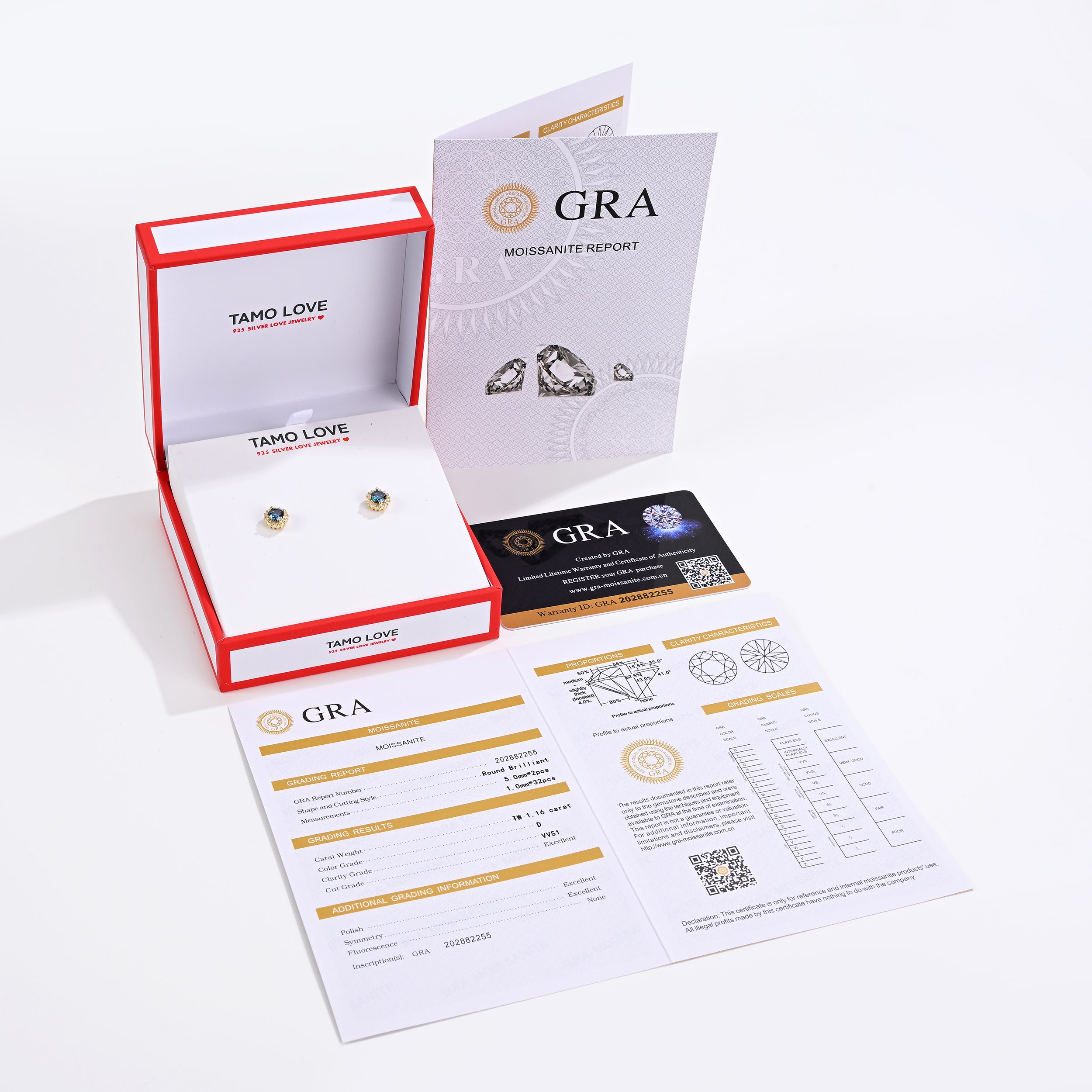 925 Silver Moissanite Earrings Round 1.16 CT. VVS1 D