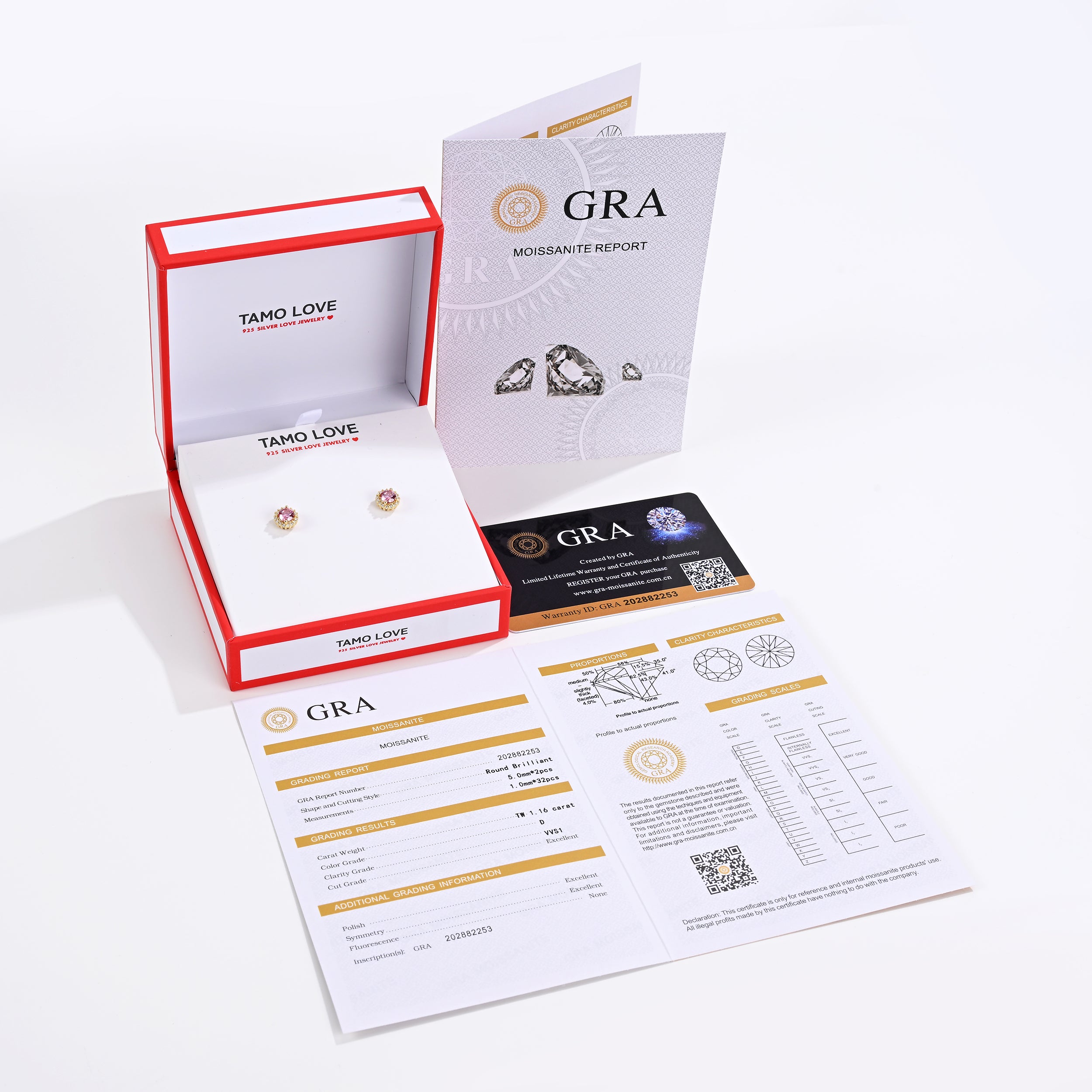 925 Silver Moissanite Earrings Round 1.16 CT. VVS1 D