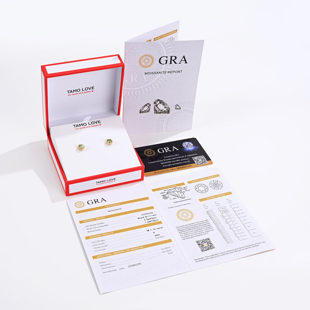 925 Silver Moissanite Earrings Round 1.16 CT. VVS1 D