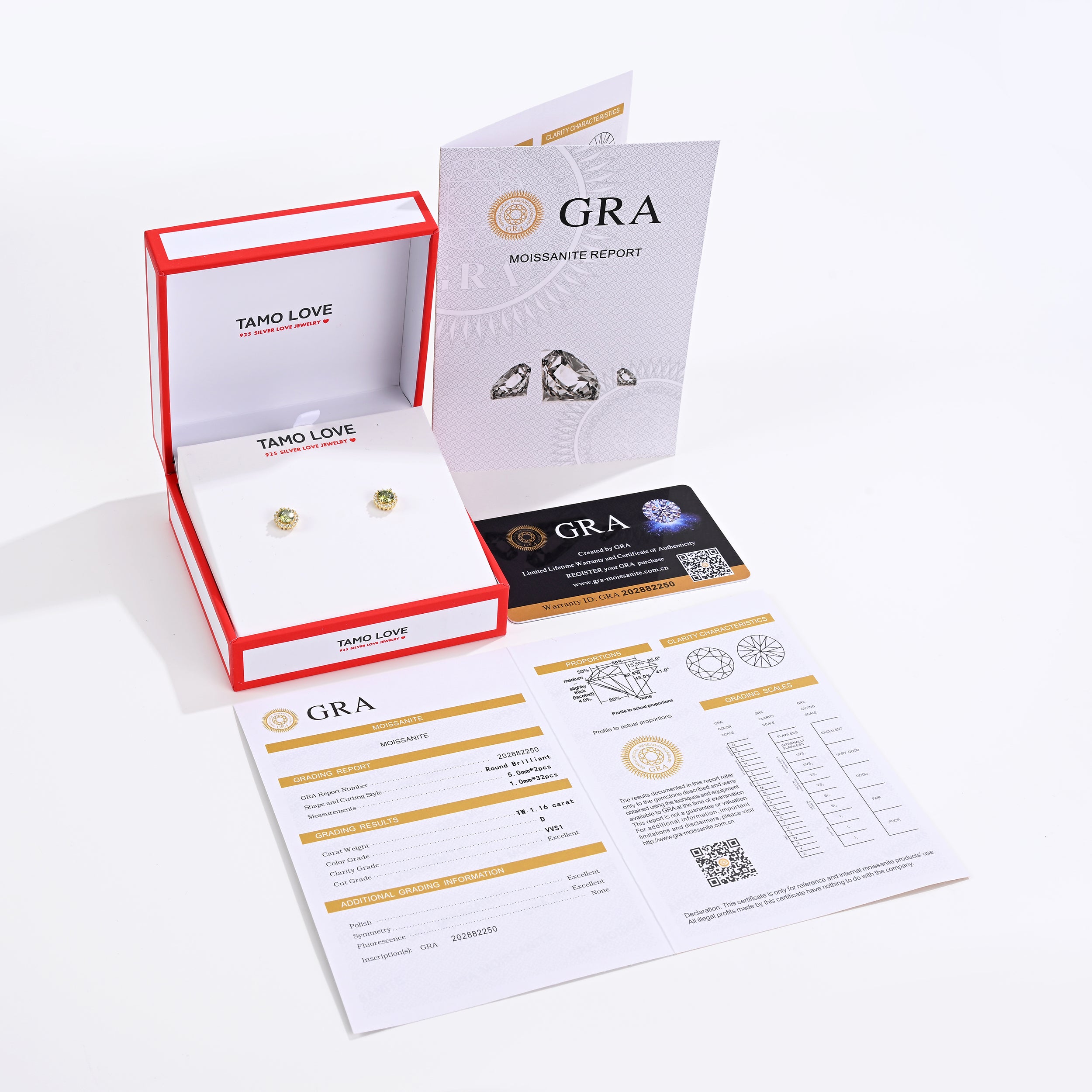 925 Silver Moissanite Earrings Round 1.16 CT. VVS1 D