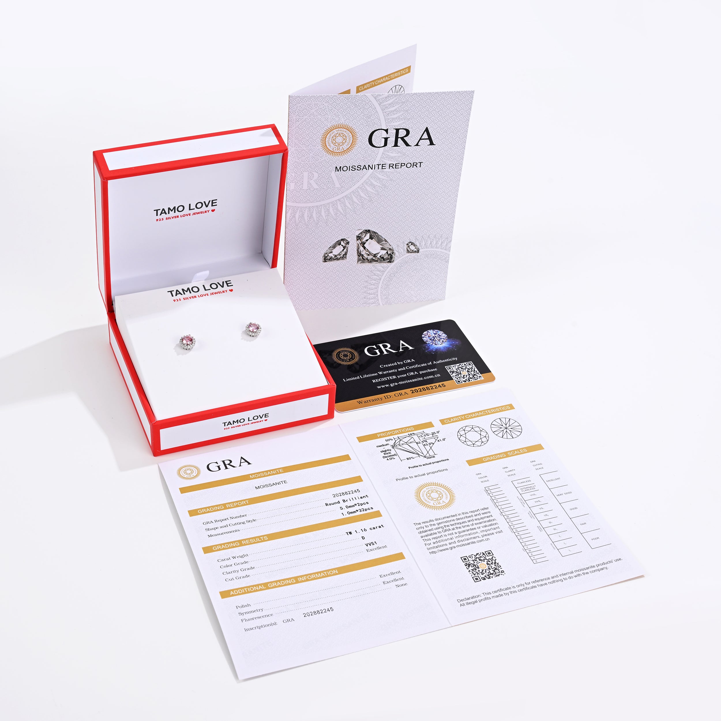 925 Silver Moissanite Earrings Round 1.16 CT. VVS1 D