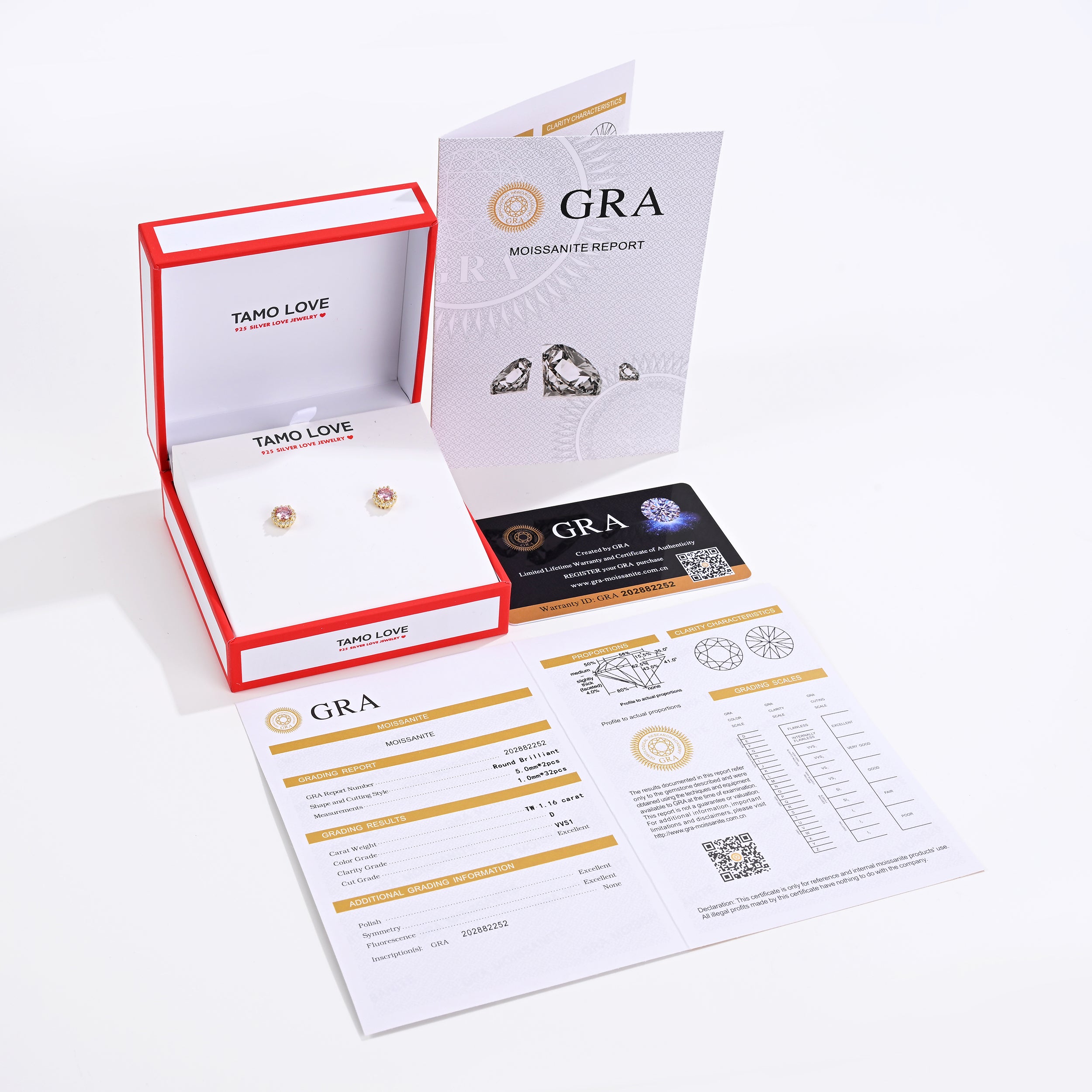 925 Silver Moissanite Earrings Round 1.16 CT. VVS1 D