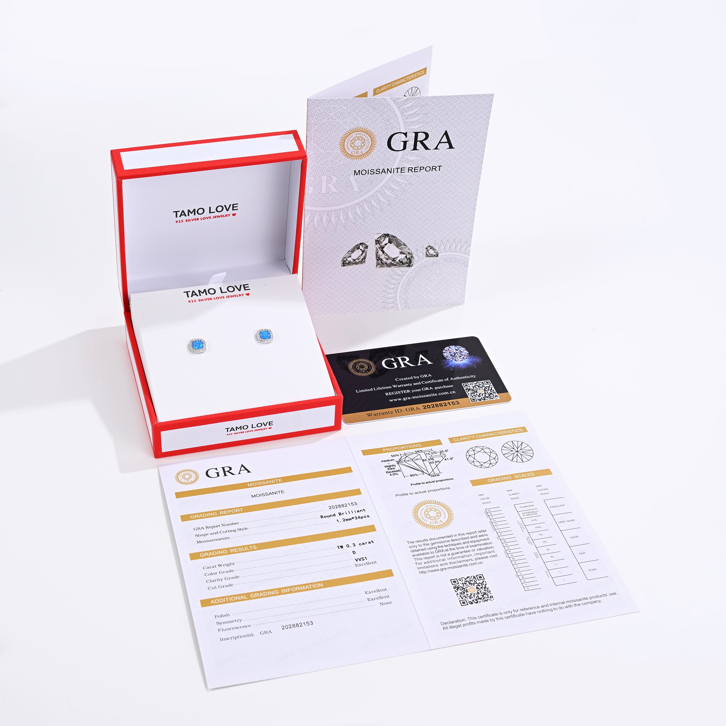 925 Silver Moissanite Opal & Mop Earrings Round 0.3 CT. VVS1 D