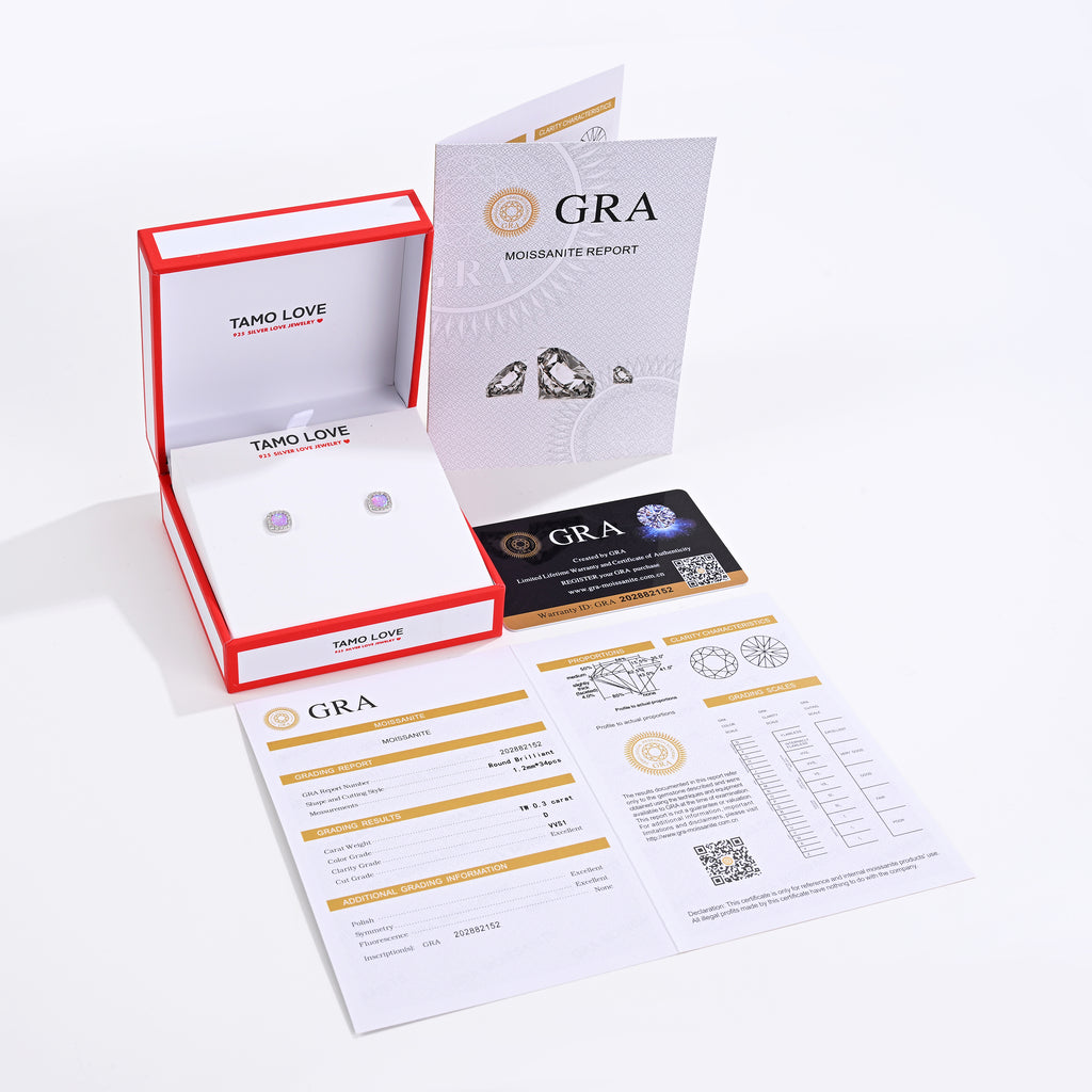 925 Silver Moissanite Opal & Mop Earrings Round 0.3 CT. VVS1 D