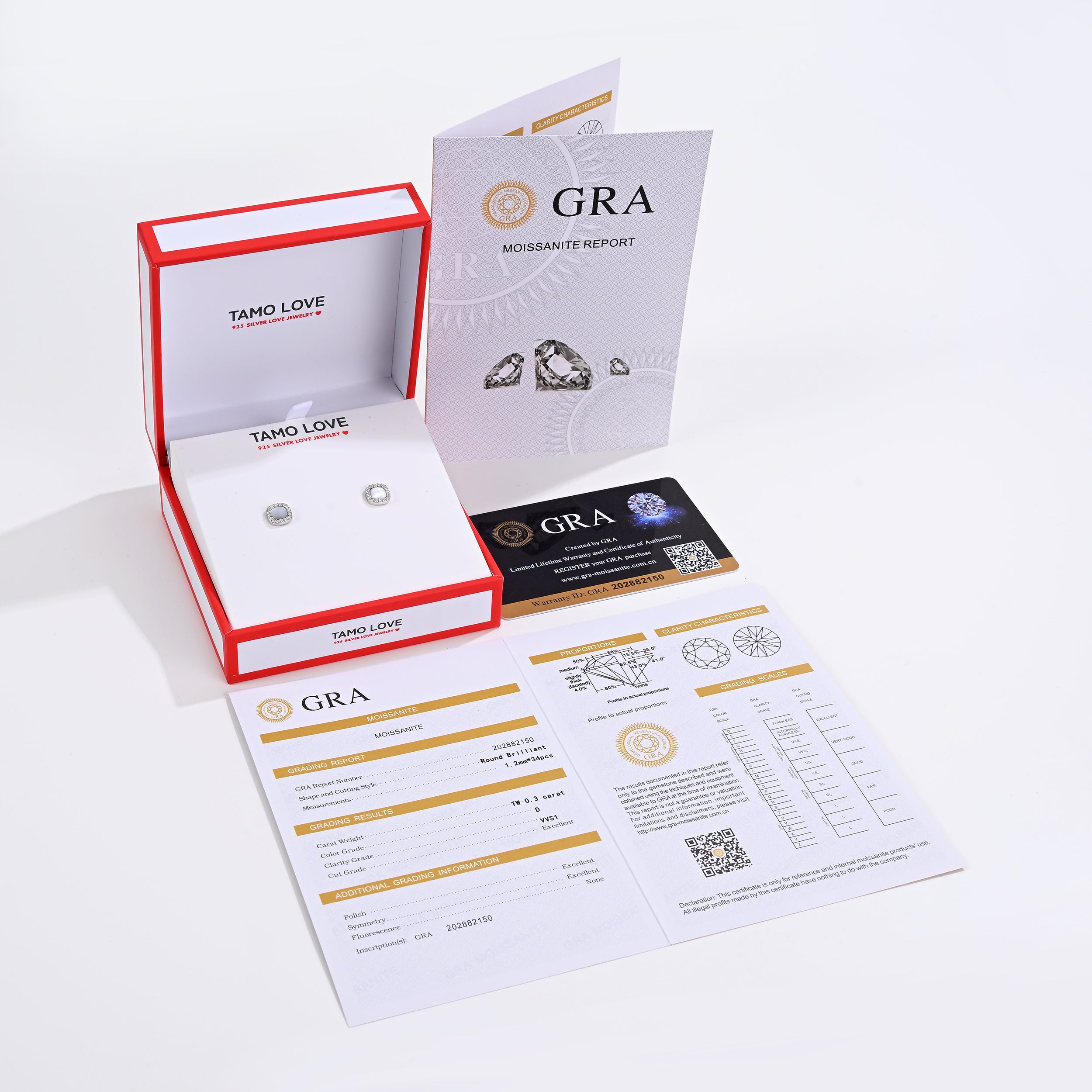 925 Silver Moissanite Opal & Mop Earrings Round 0.3 CT. VVS1 D