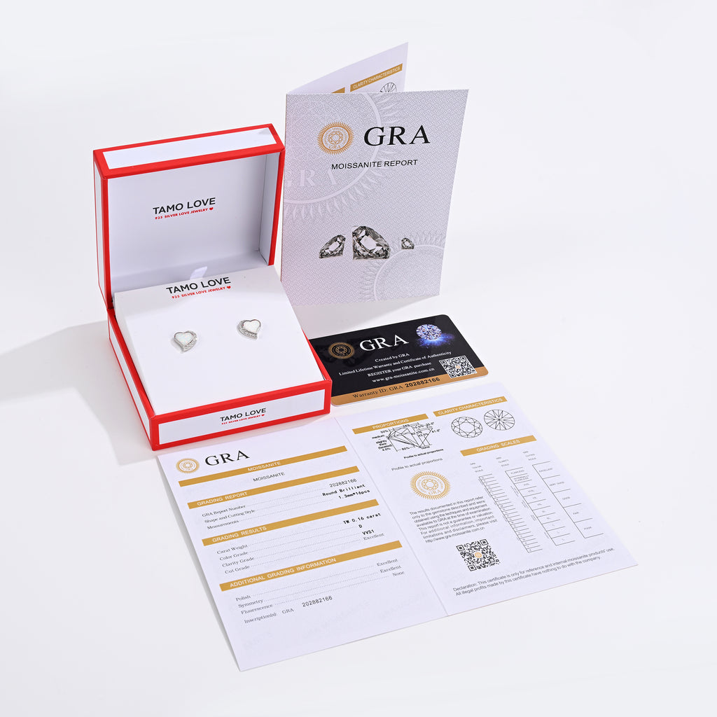 925 Silver Moissanite Opal Earrings Round 0.16 CT. VVS1 D