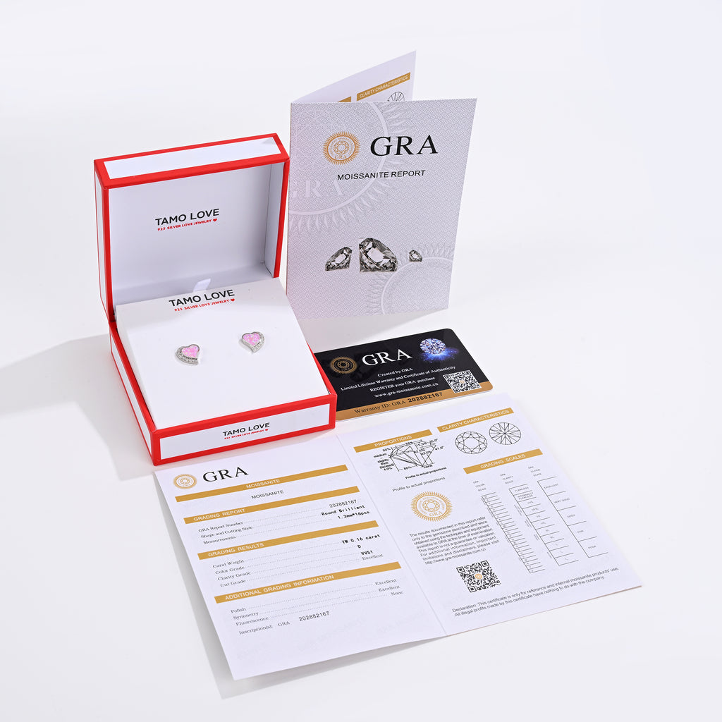 925 Silver Moissanite Opal Earrings Round 0.16 CT. VVS1 D