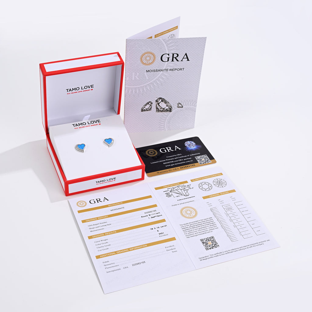 925 Silver Moissanite Opal Earrings Round 0.16 CT. VVS1 D