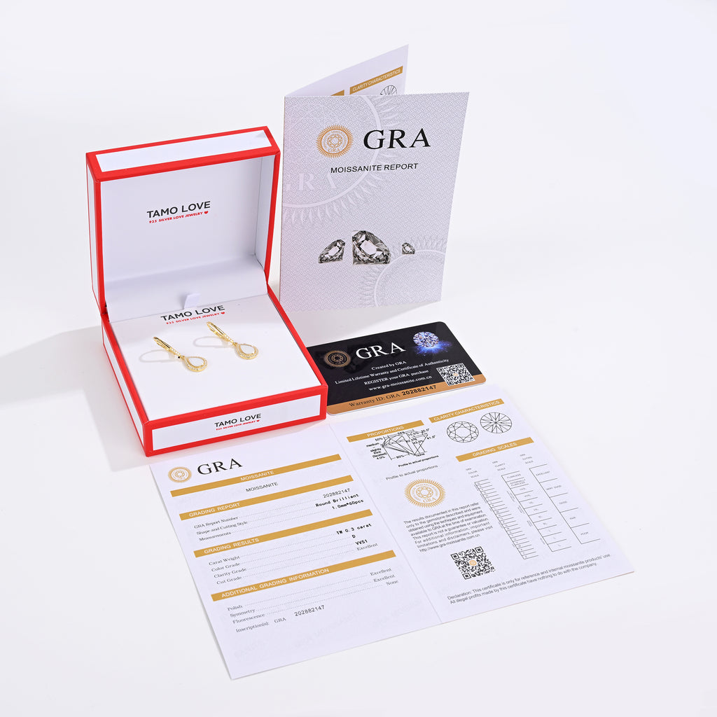 925 Silver Moissanite Created MOP Earrings Round 0.3 CT. VVS1 D