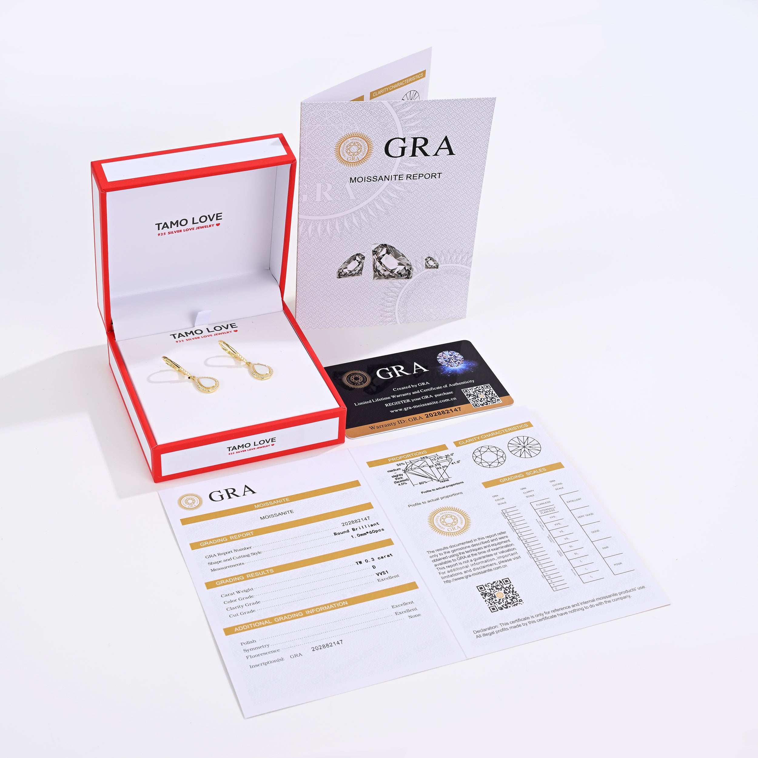 925 Silver Moissanite Created MOP Earrings Round 0.3 CT. VVS1 D